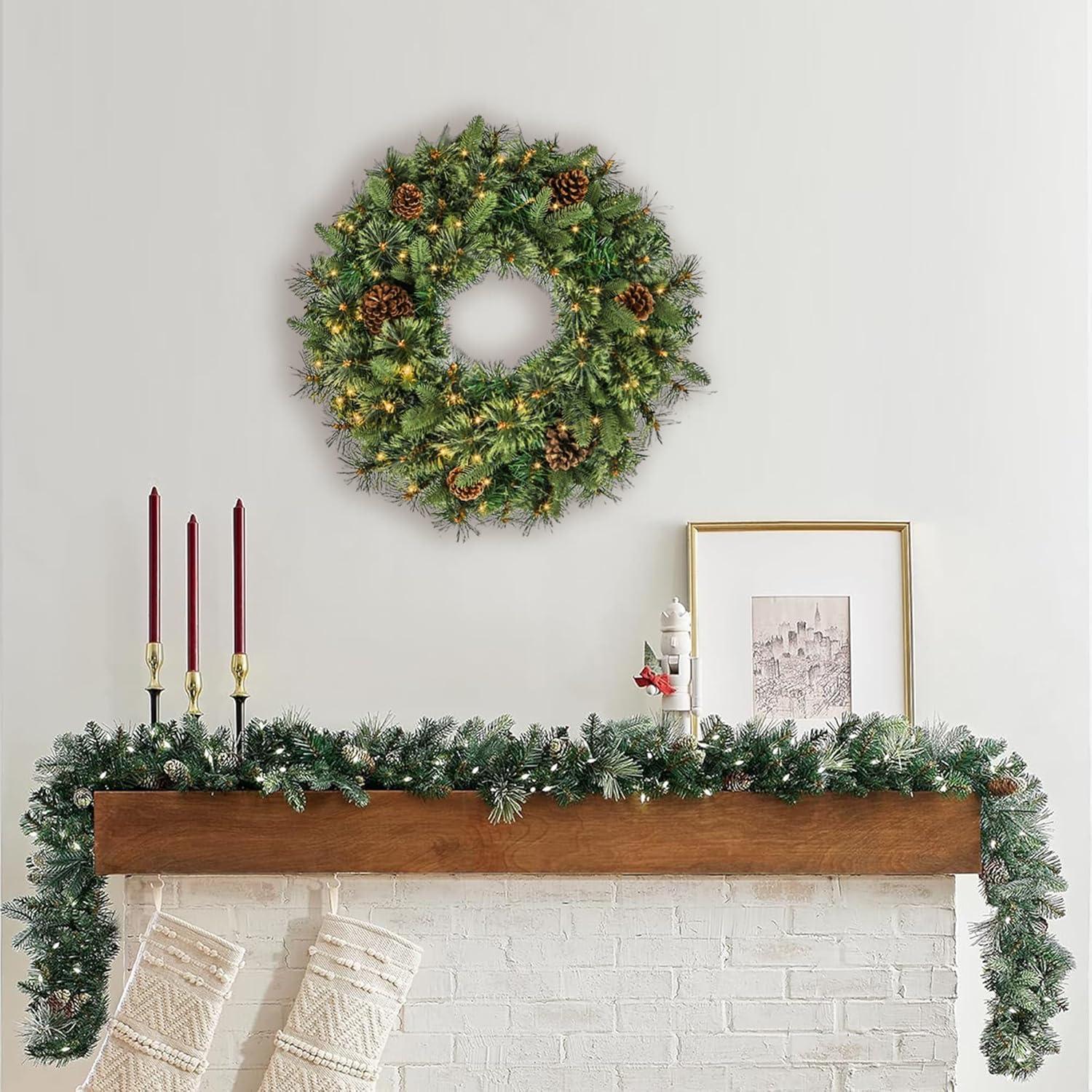 Jeco 24" Christmas Wreath with Pine Needles and Lights in Multi-Color