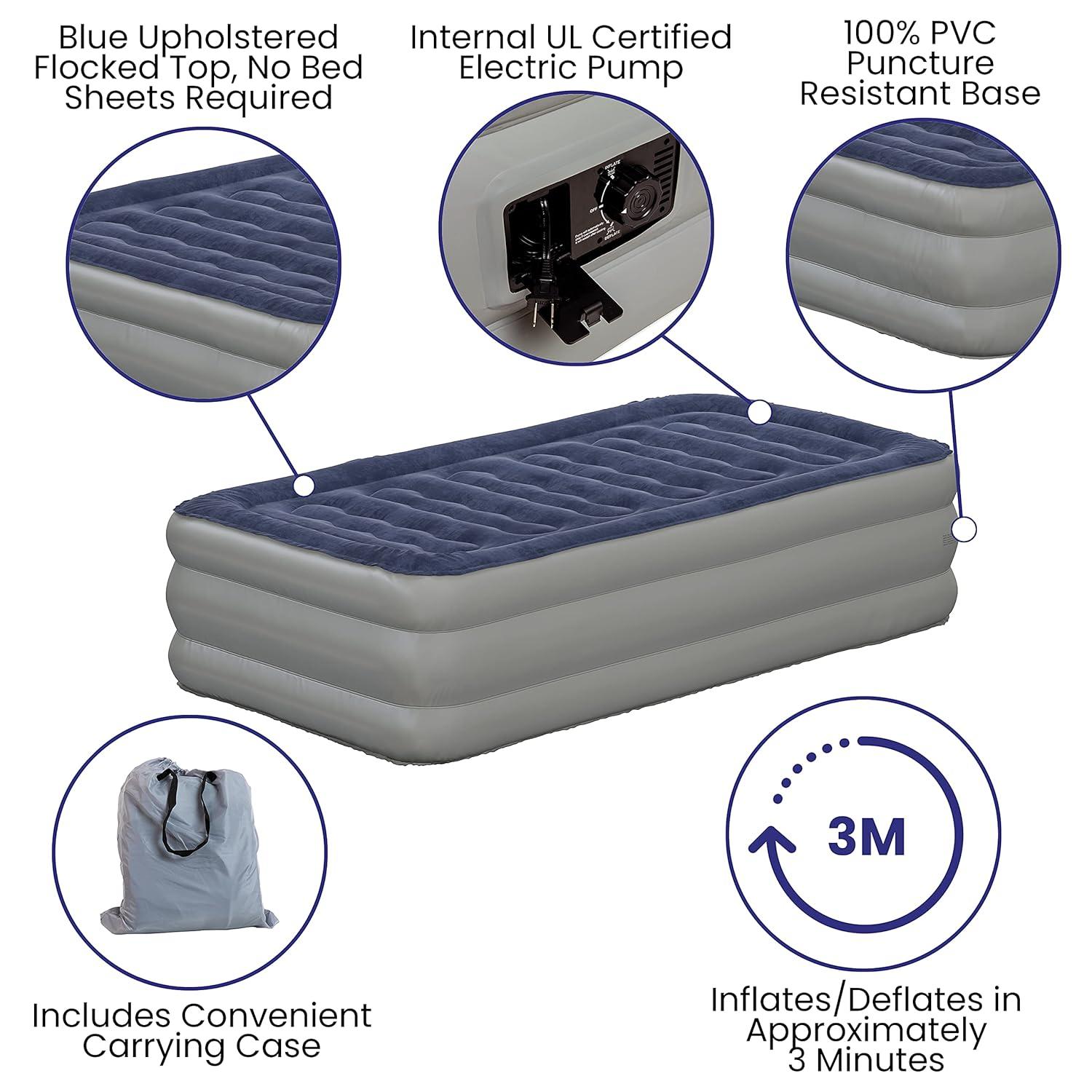 Flash Furniture 18 inch Air Mattress with ETL Certified Internal Electric Pump and Carrying Case - Twin