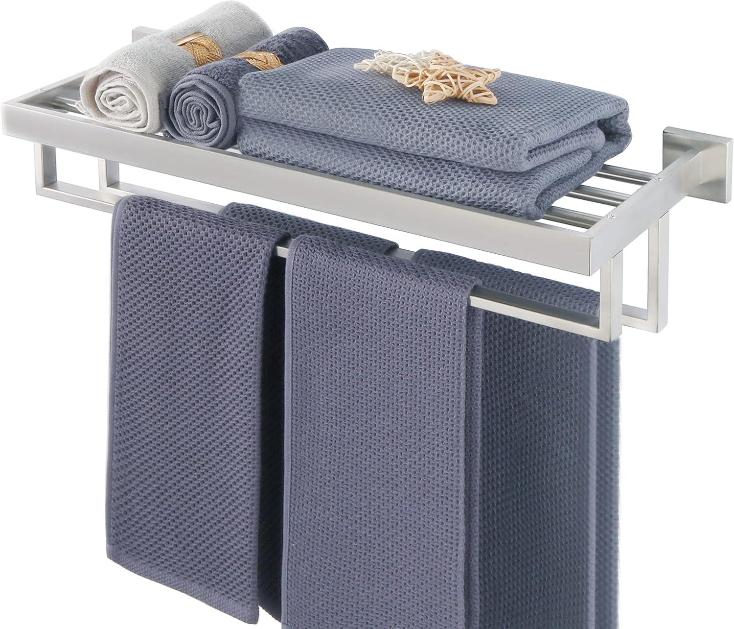 Alise Towel Rack with Double Towel Bar, 24 Inch Towel Racks for Bathroom, Modern Towel Holder for Bathroom Wall, SUS304 Stainless Steel Towel Shelf, Brushed Nickel