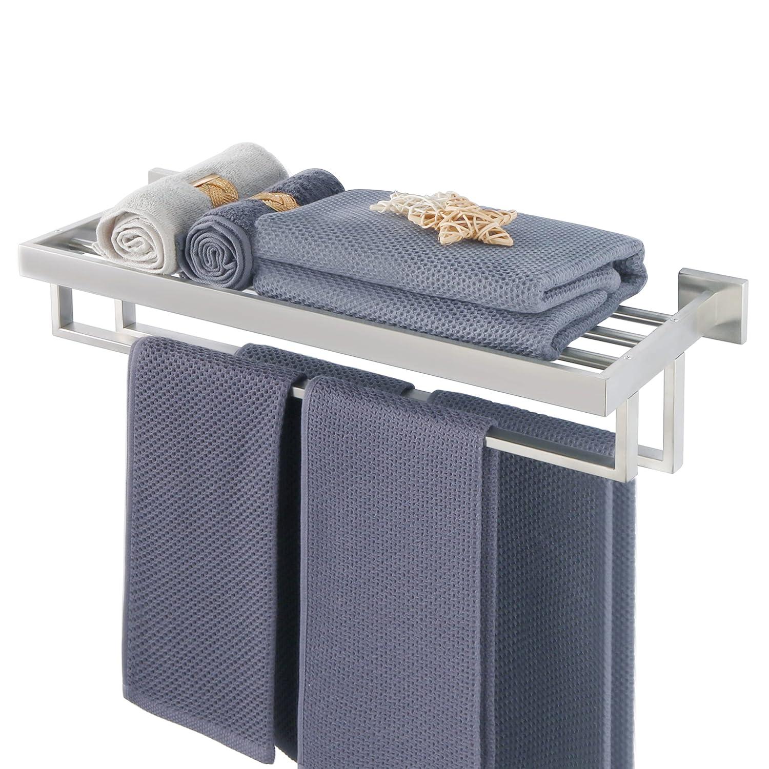 Alise Towel Rack with Double Towel Bar, 24 Inch Towel Racks for Bathroom, Modern Towel Holder for Bathroom Wall, SUS304 Stainless Steel Towel Shelf, Matte Black