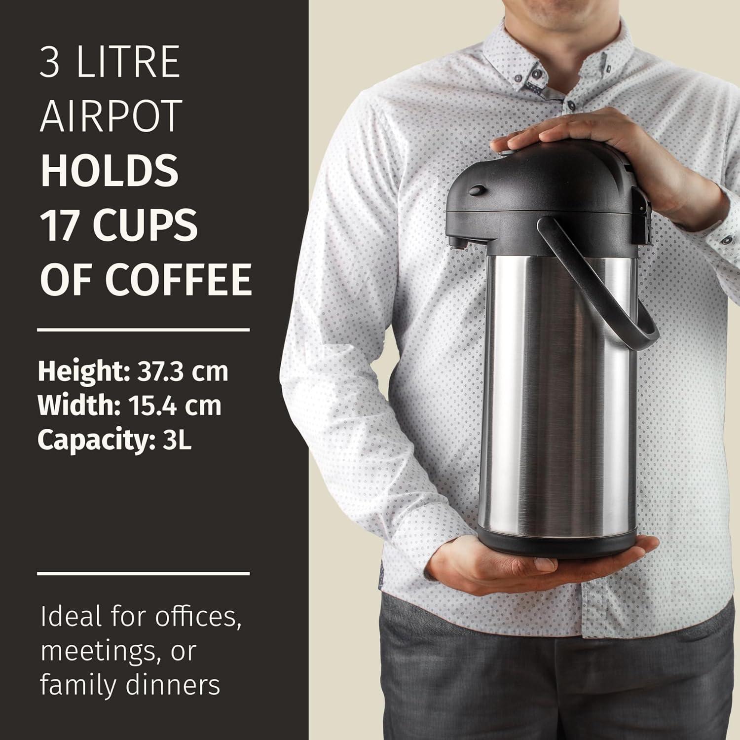 Stack man Coffee Carafe With Pump - 102Oz / 3L Airpot 12 Hours Large Carafe Hot Cocoa Dispenser For Parties-Hot Water Dispenser, Tea Flask-Insulated Stainless Steel Hot Beverage Dispenser-Thermal Carafe Air Pot