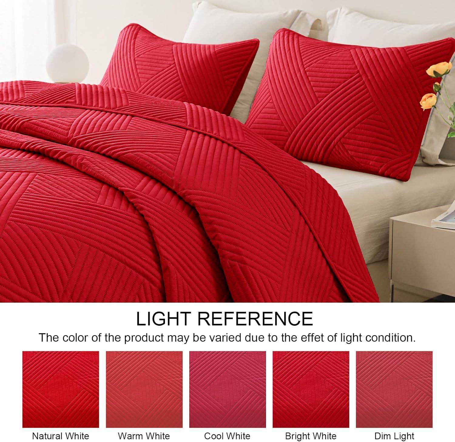 Whale Flotilla Queen Quilt Set, Soft Lightweight Quilts Bedspreads Coverlet with Embossed Pattern, Bedding Sets with Pillow Shams, Reversible Bed Cover for All Seasons, 90x96 Inches, Red