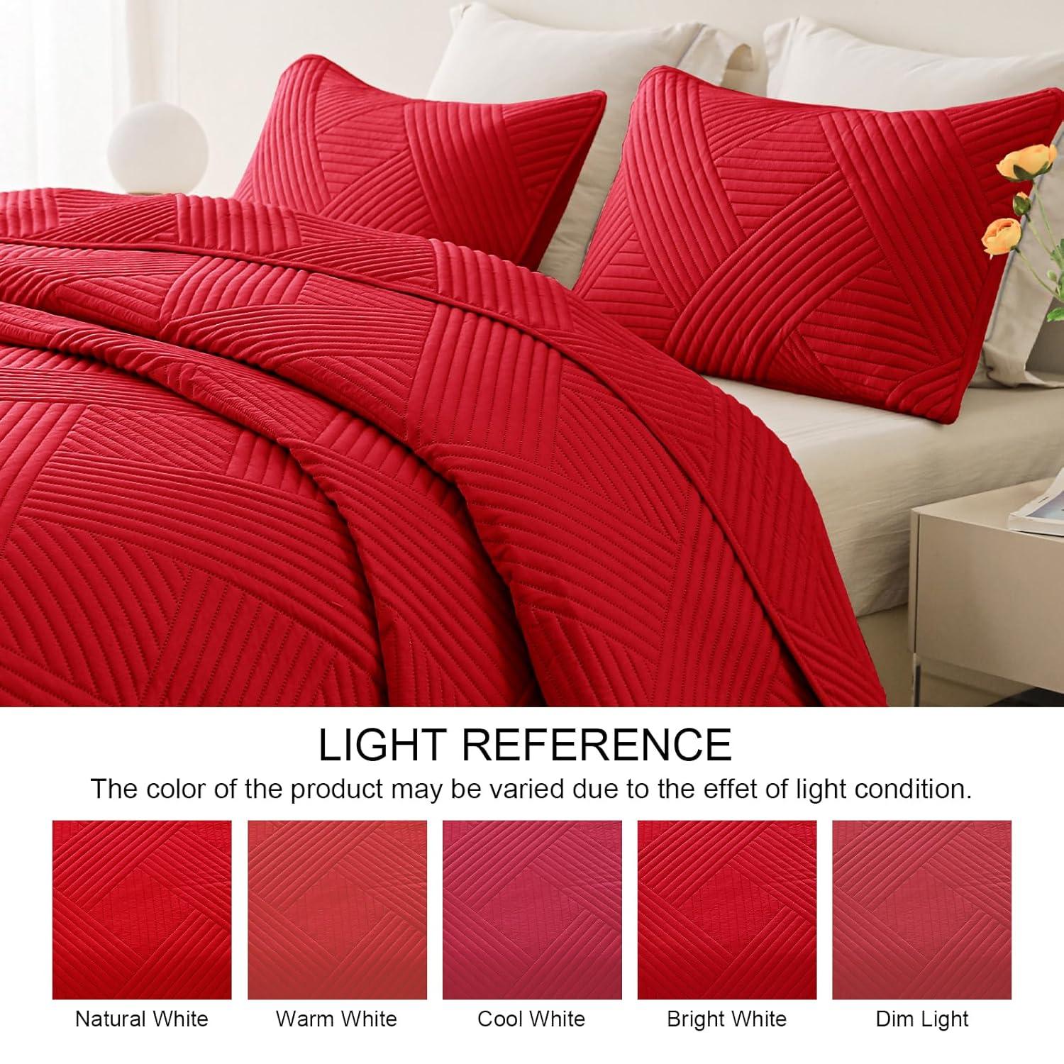 Whale Flotilla Queen Quilt Set, Soft Lightweight Quilts Bedspreads Coverlet with Embossed Pattern, Bedding Sets with Pillow Shams, Reversible Bed Cover for All Seasons, 90x96 Inches, Red