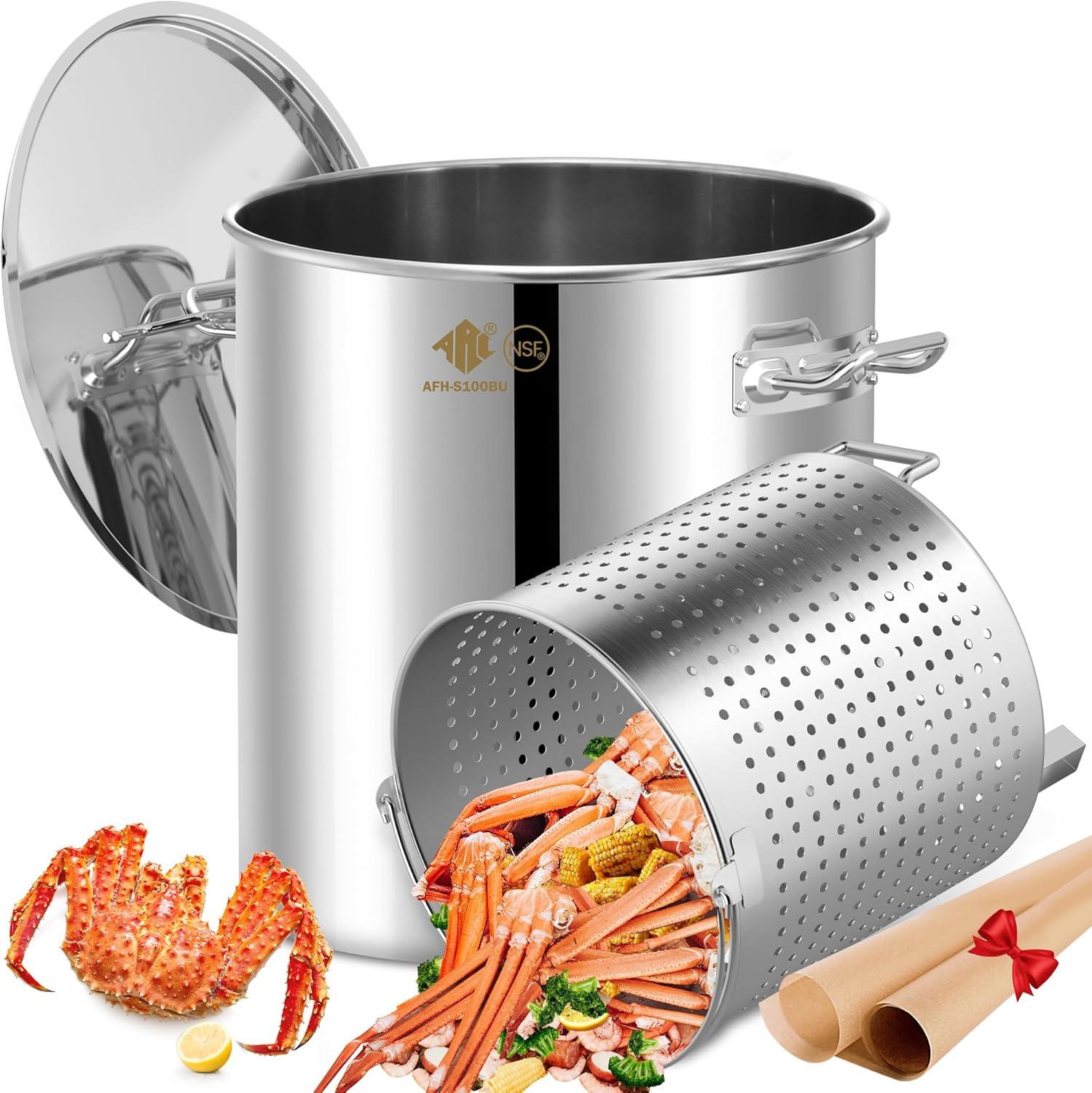 100 Quart Stainless Steel Stock Pot with Strainer Basket