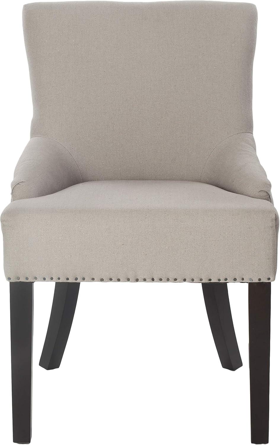 SAFAVIEH Lotus 19''H KD Side Chair Set of 2 Flat Black Nail Head Taupe Linen