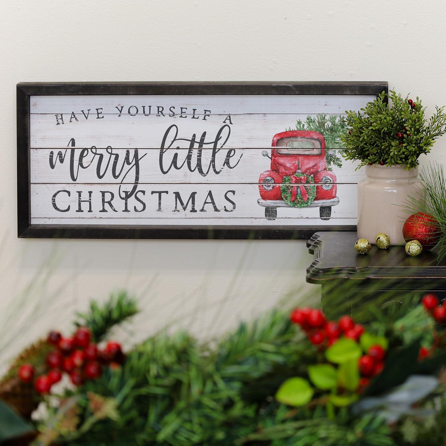 Home Decor Merry Christmas Plaque Wood Red Truck Tree Ff1094