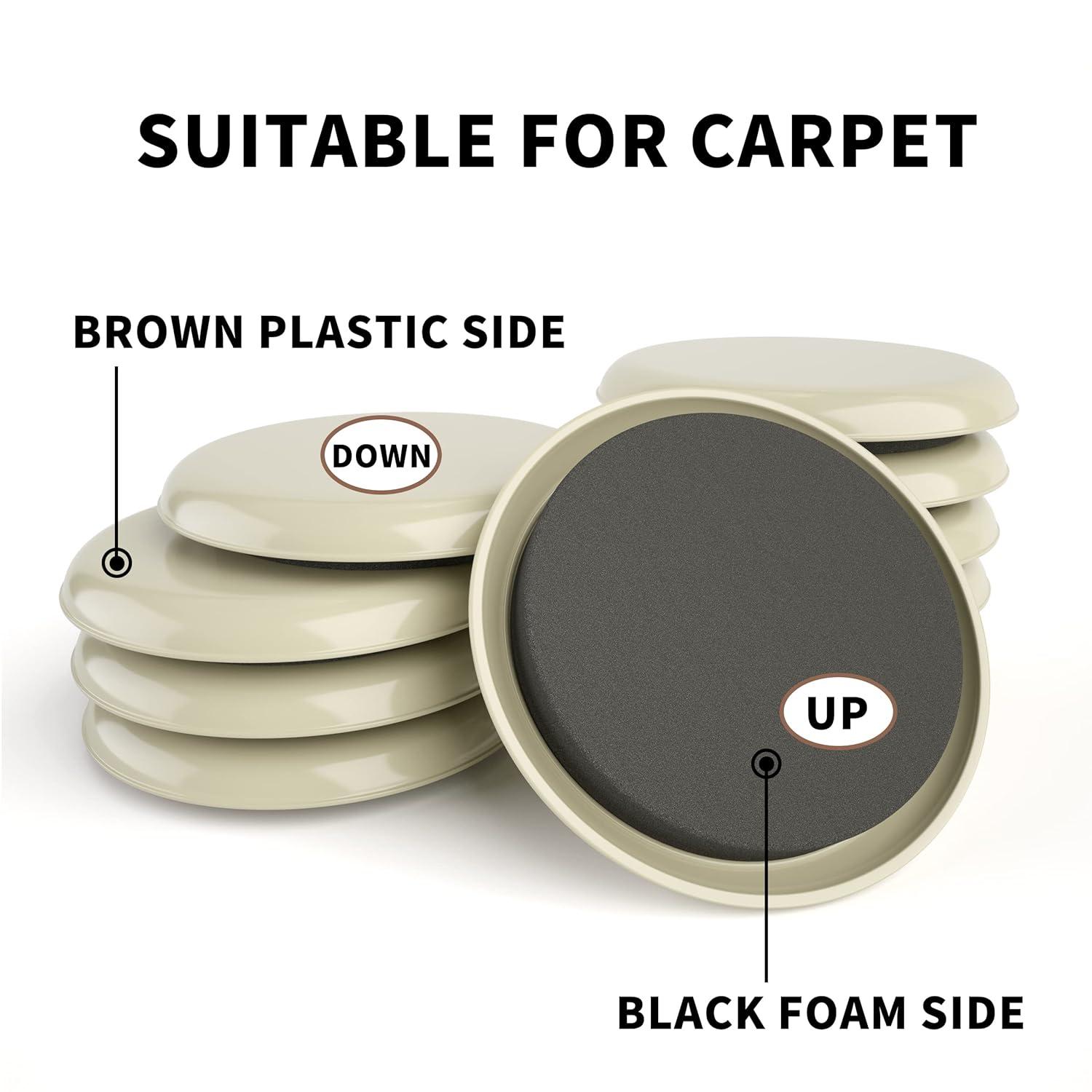 Yelanon Furniture Sliders, 12 pcs-4 3/4” Felt Furniture Sliders for Carpet, Furniture Pads Hardwoods Floors, Heavy Furniture Movers Sliders, Reusable Furniture Moving Pads,Carpet Protectors