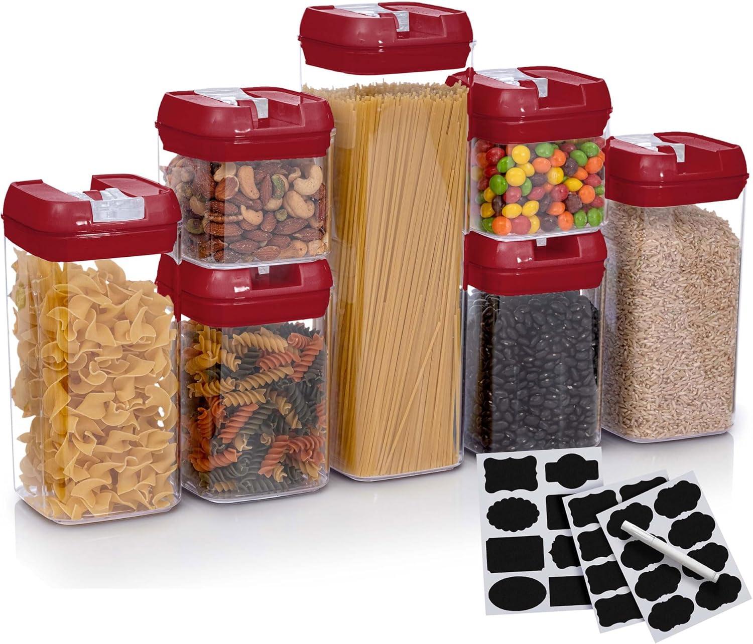 Cheer Collection Airtight Food Storage Containers, Set of 7 (Red)