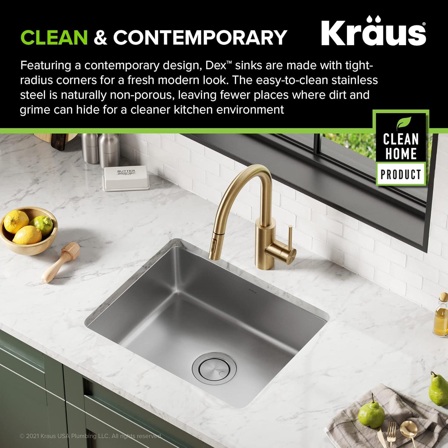 Dex™️ Series KRAUS 21" L Undermount 16 Gauge Stainless Steel Single Bowl Kitchen Sink