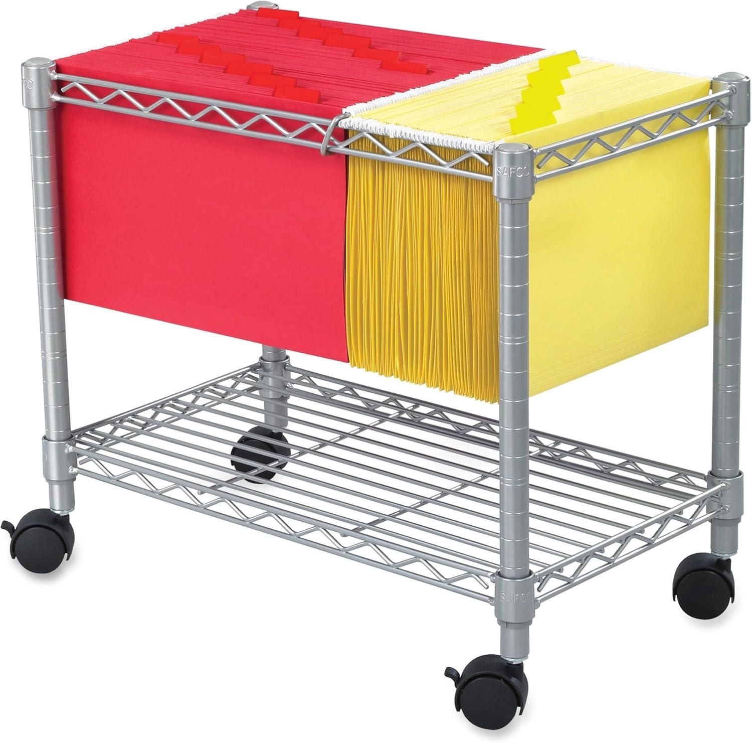 Metallic Gray Powder-Coated Steel Wire Mobile File Cart