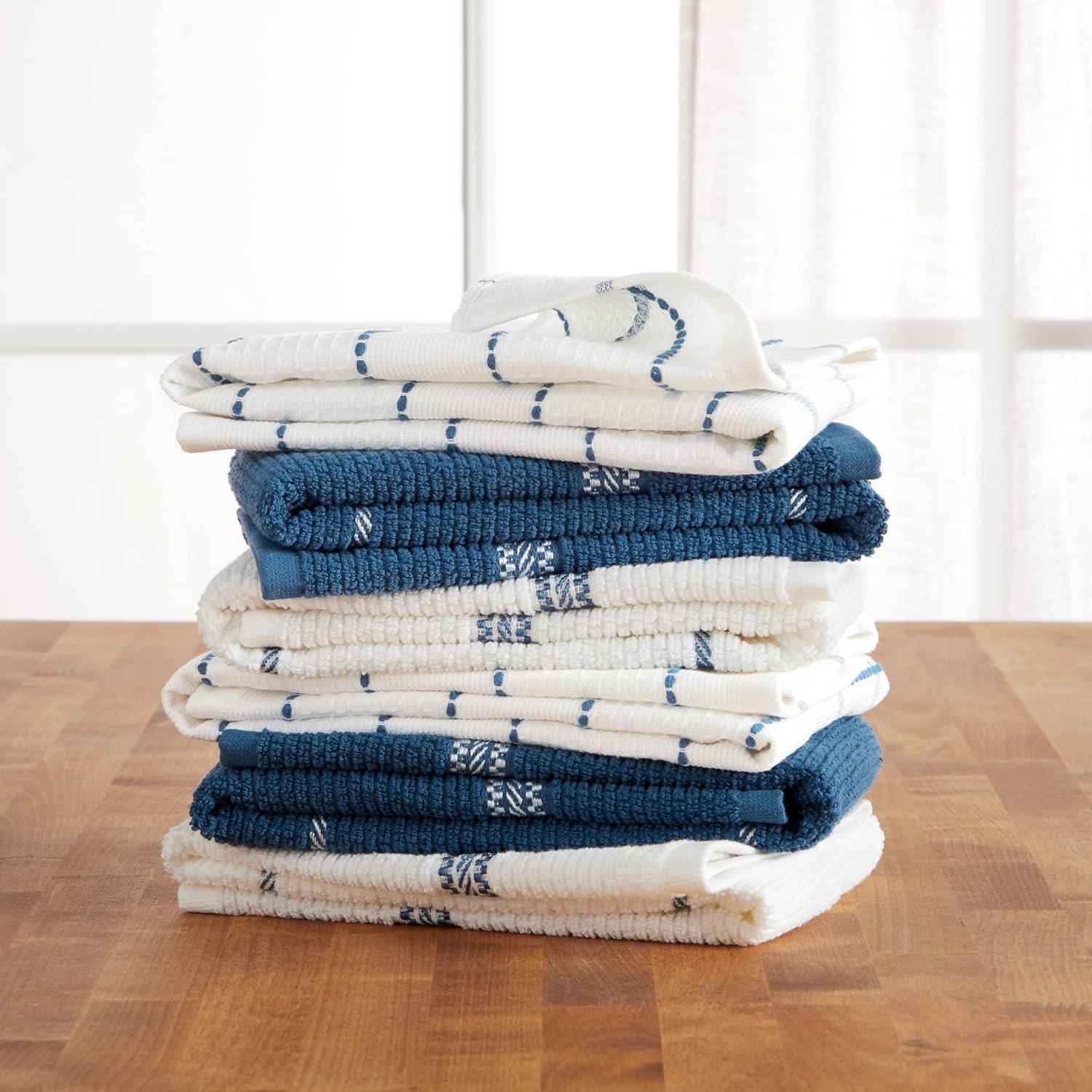 Navy Blue and White Cotton Waffle Kitchen Towel Set, 6-Pack