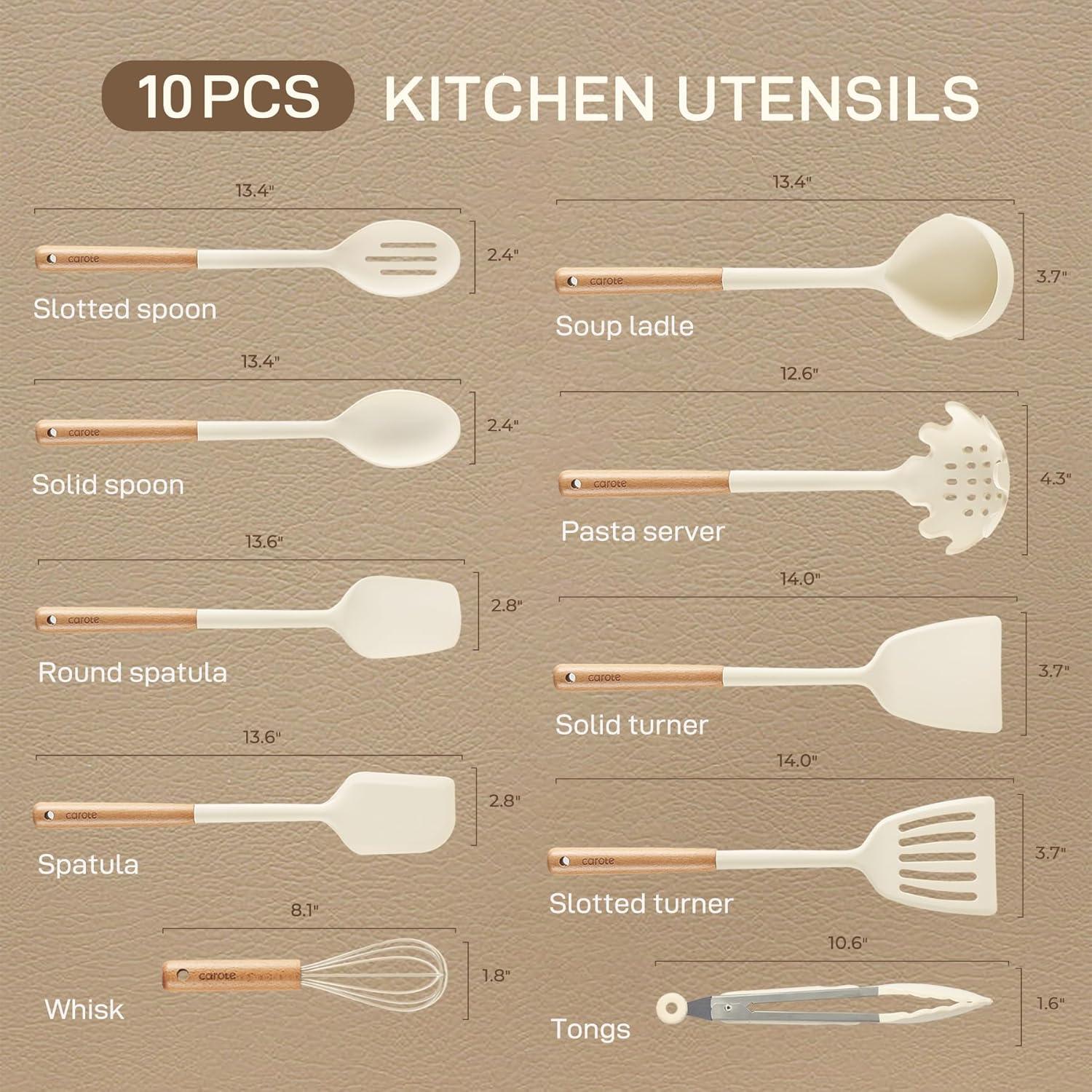 Carote 17-Piece Silicone and Wood Cooking Utensil Set, Heat-Resistant, Safe for Nonstick Cookware