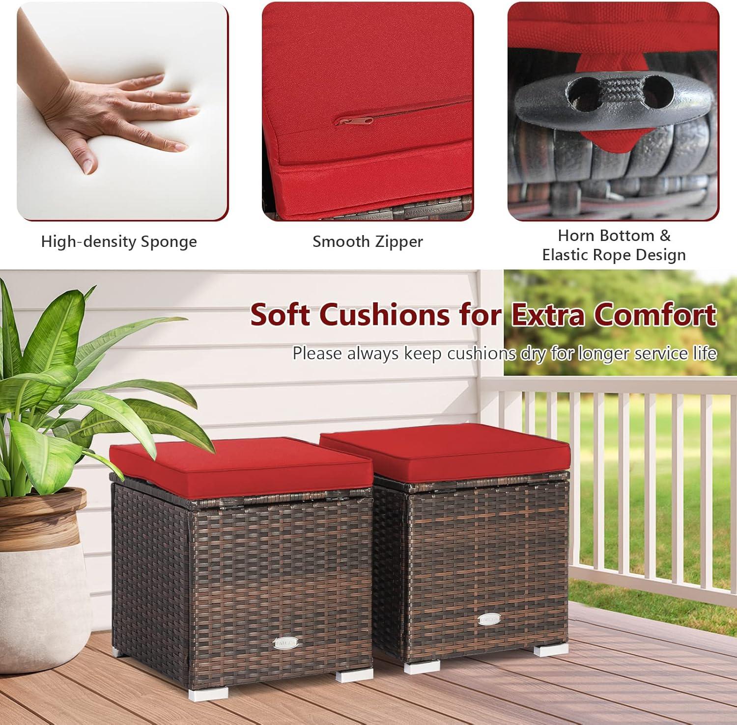 Latitude Run® 2-Pieces Patio Ottoman Set Outdoor Wicker Stool With Storage