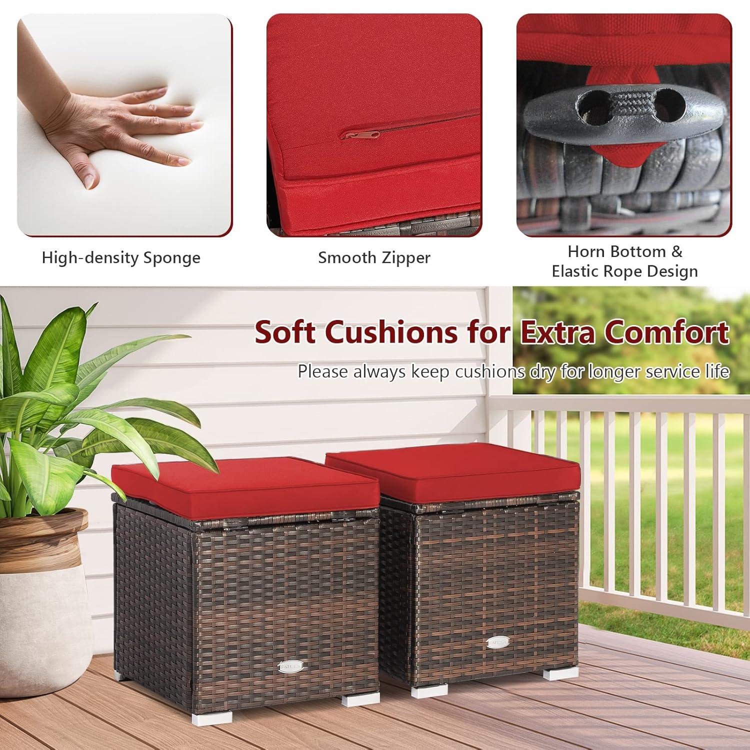 Latitude Run® 2-Pieces Patio Ottoman Set Outdoor Wicker Stool With Storage