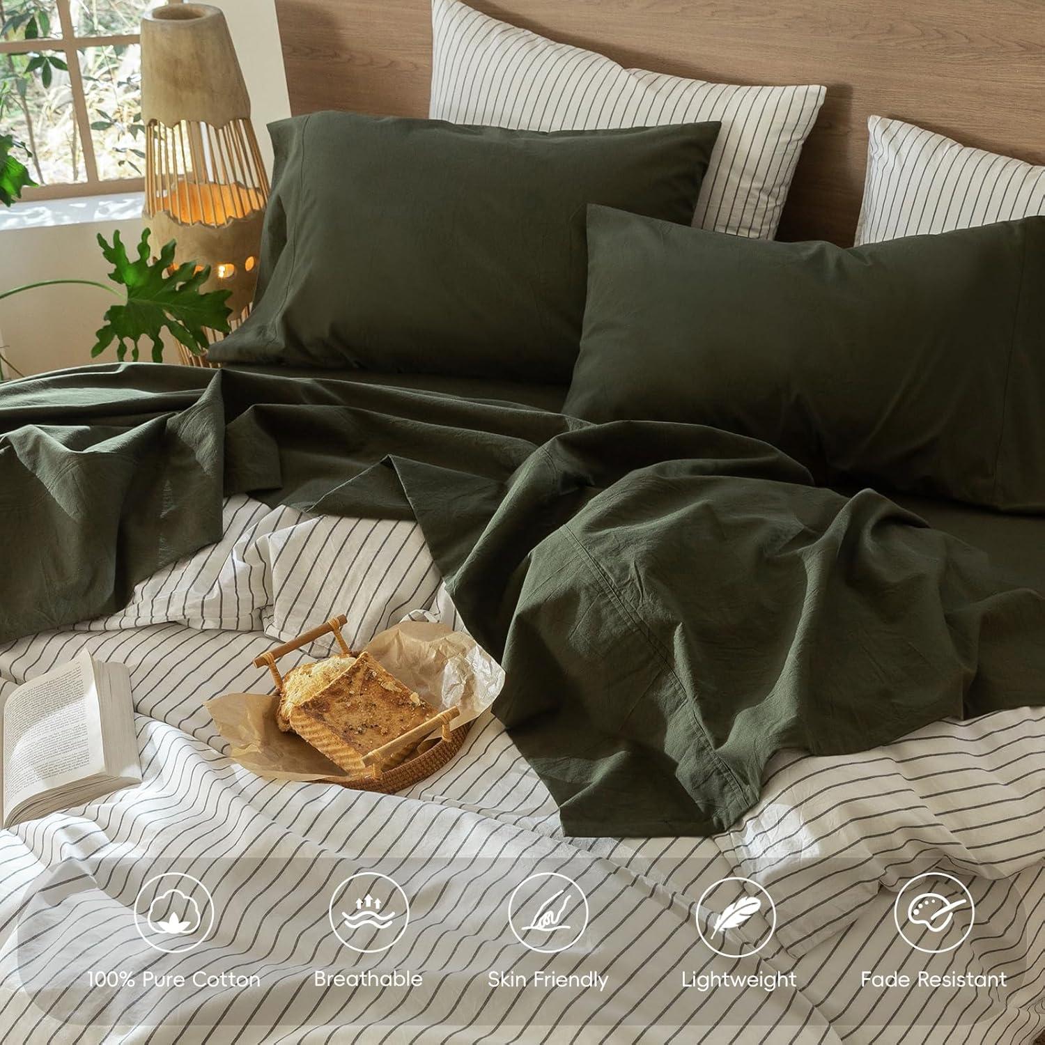 MOOMEE 100% Washed Cotton Linen Like Textured Duvet Cover Set