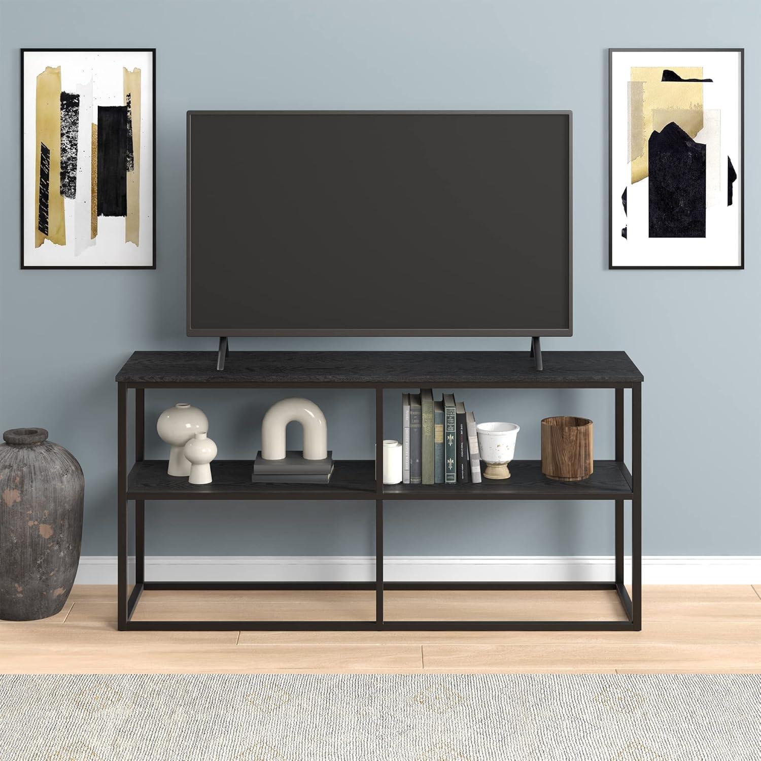 Black Grain Industrial Rectangular TV Stand for 65" TVs