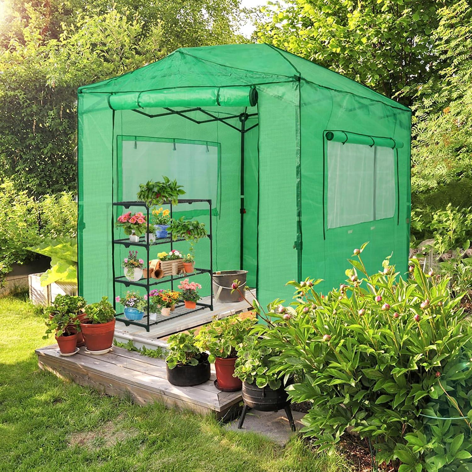 EAGLE PEAK 8x6ft Easy Setup Pop Up Portable Instant Walk-in Greenhouse, Green