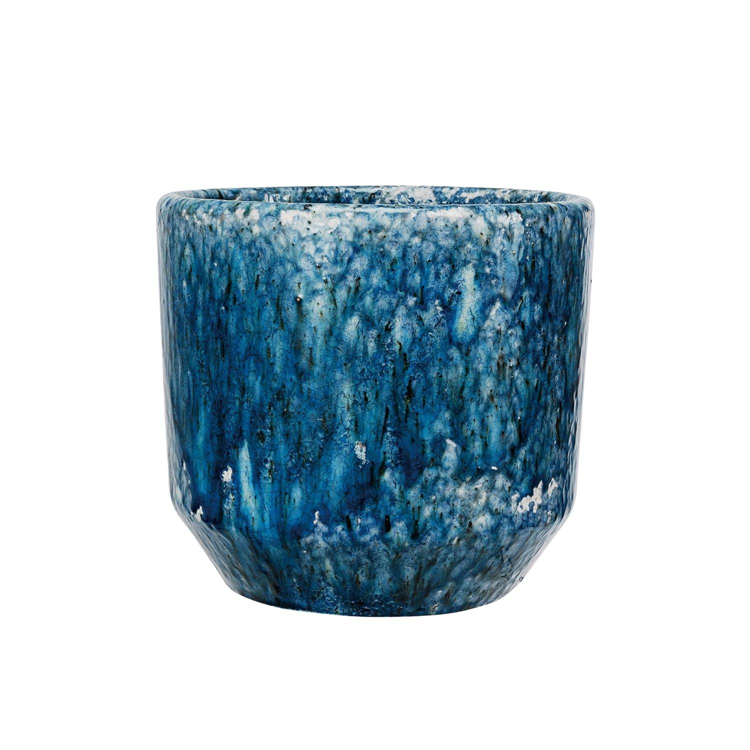 Bloomingville Large Decorative Terra-cotta Planter with Crackle Glaze, Blue