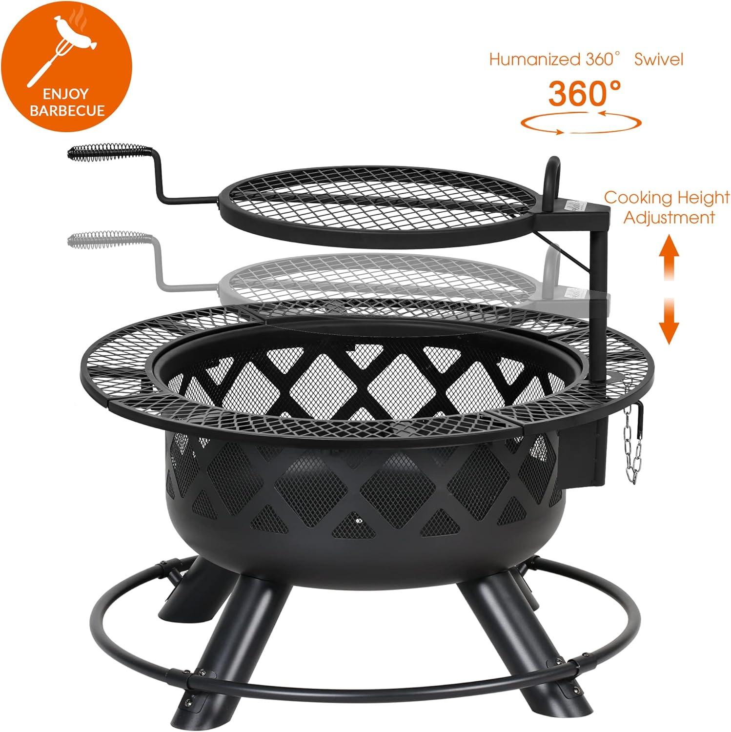 BALI OUTDOORS 32’’ Wood Burning Fire Pit with Grill Grate, Black