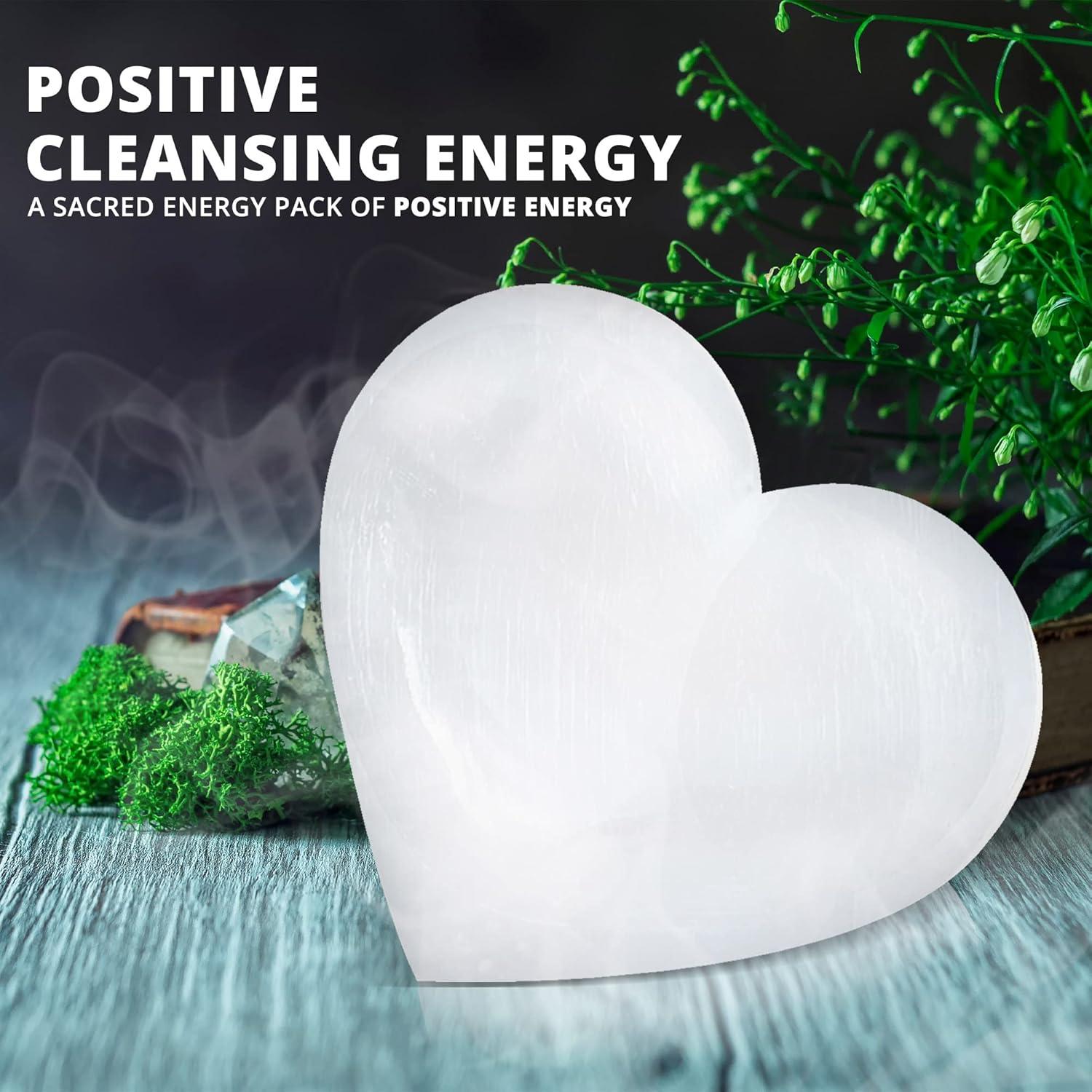 Himalayan Glow Selenite Crystal Heart Stone, Healing & Calming Selenita Spar Love 10 cm, White