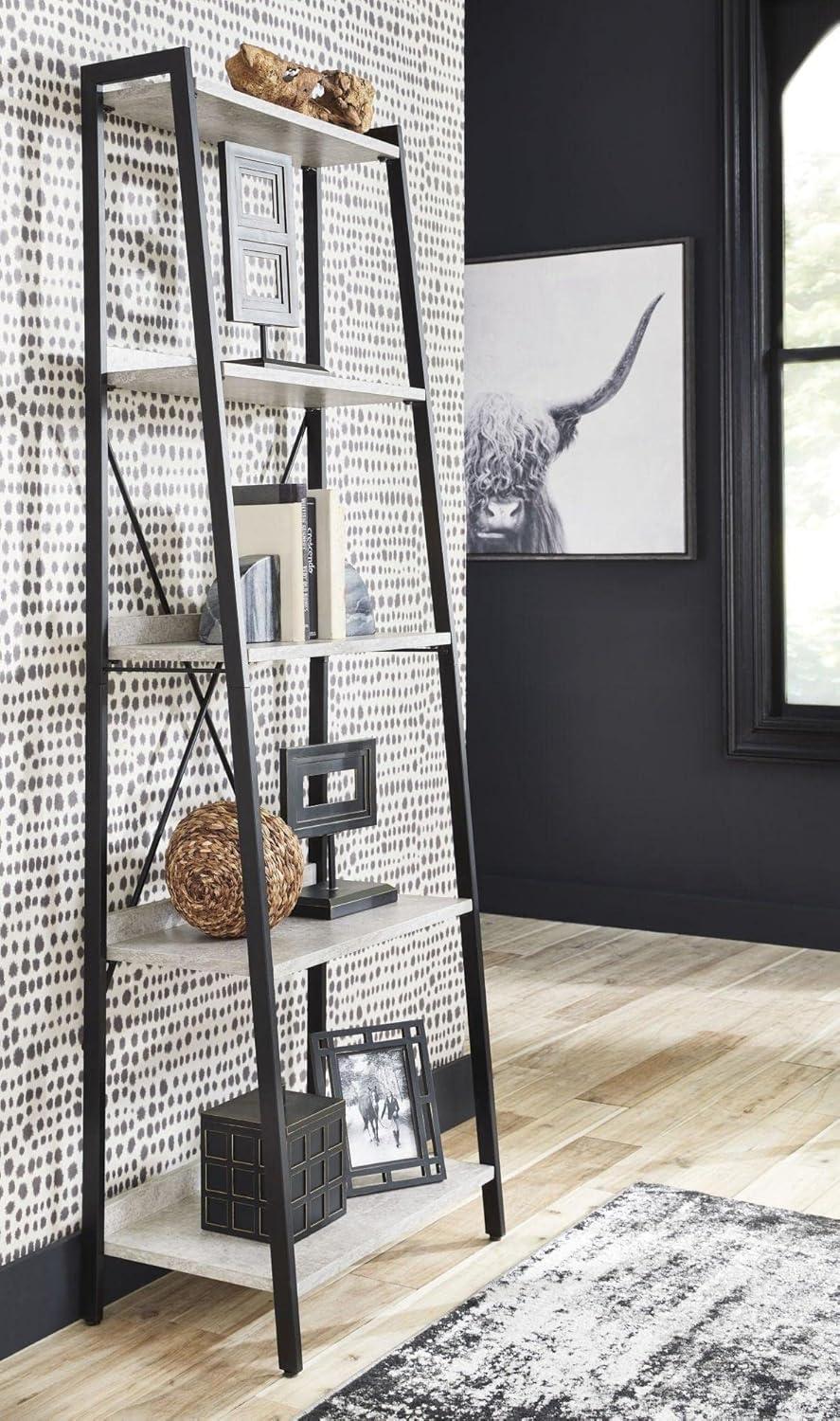 Contemporary Black and Gray Faux Concrete 5-Shelf Bookcase