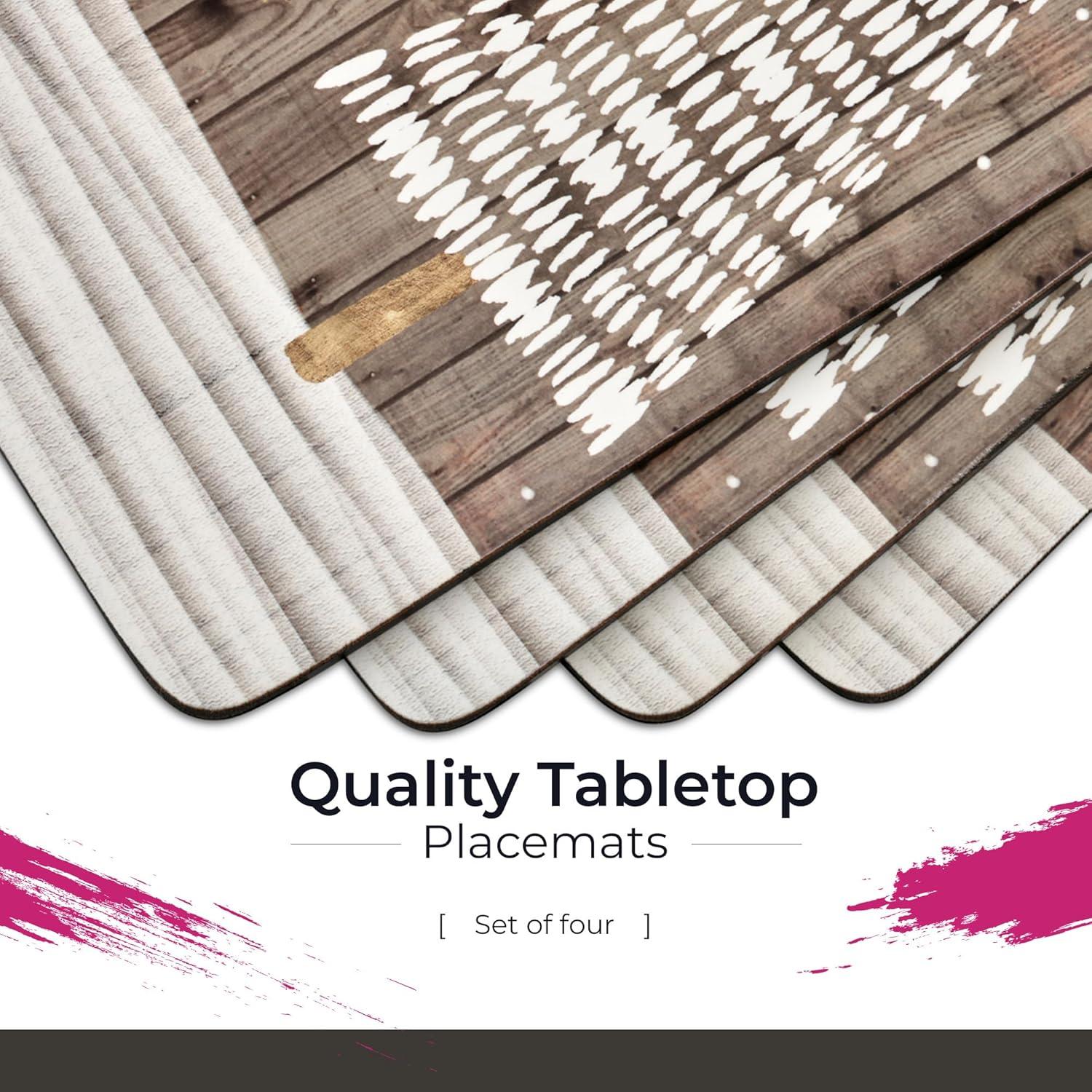 Pimpernel Wooden White Christmas Placemats (Set of 4), Cork-Backed, Heat-Resistant Table Mats, (15.7" x 11.7"), Festive Snowy Tree Design