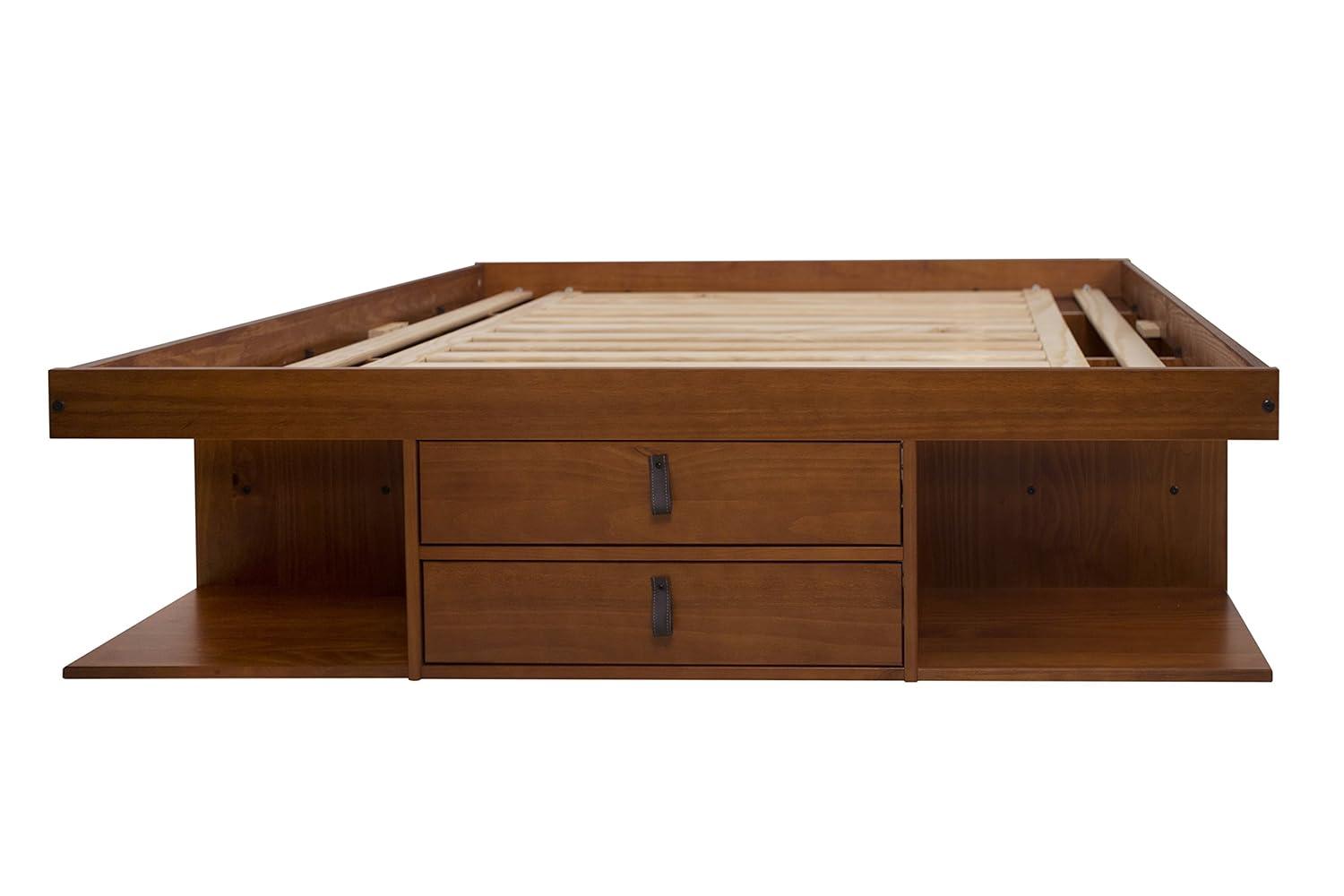 Memomad Bali Storage Platform Sturdy Modern Bed Frame with Drawers & More (Queen Size, Caramel Brown Wood)