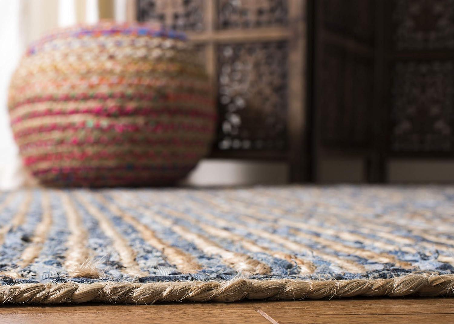 Cape Cod CAP250 Hand Woven Area Rug - Natural/Blue - 9' round - Safavieh.