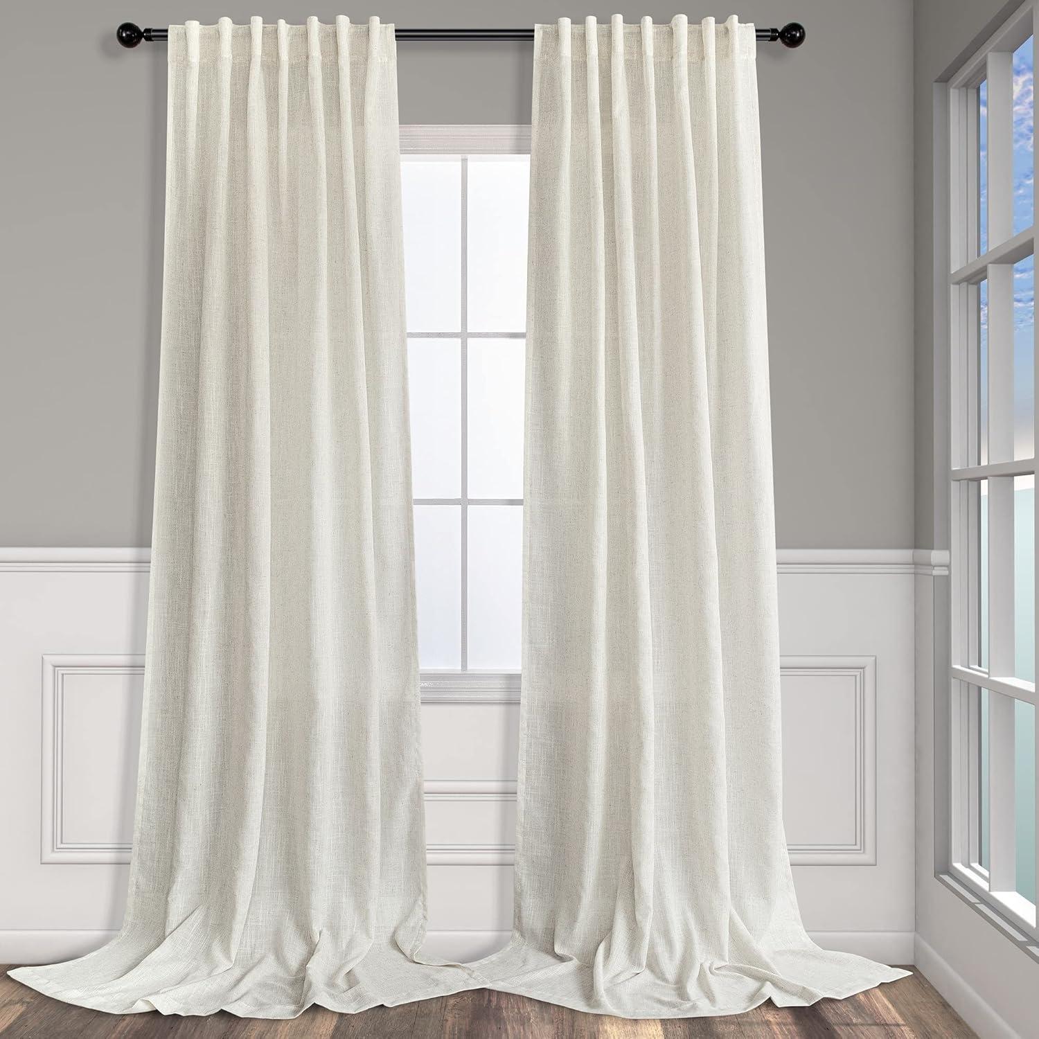 Ivory Cream Curtains 86 Inches Long For Living Room 2 Panel Set Back Tab Pocket Light Filtering Semi Sheer Linen Pleat Curtains Rustic Farmhouse Boho Decor Cotton Textured Gauze Drapes 52 X 86