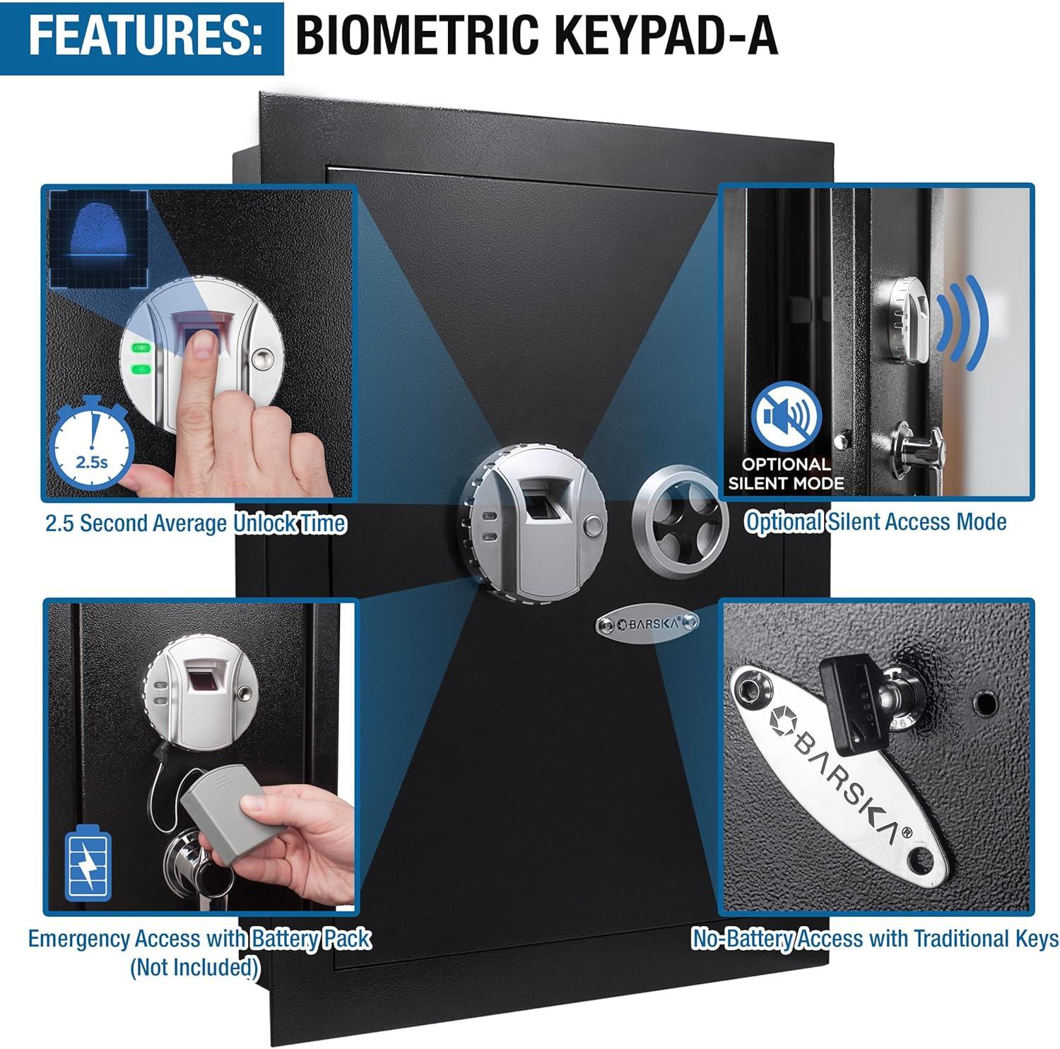 Winbest Left Opening Biometric Fingerprint Security Hidden Wall Safe 15.4 in x 3.73 in x 20.75 in