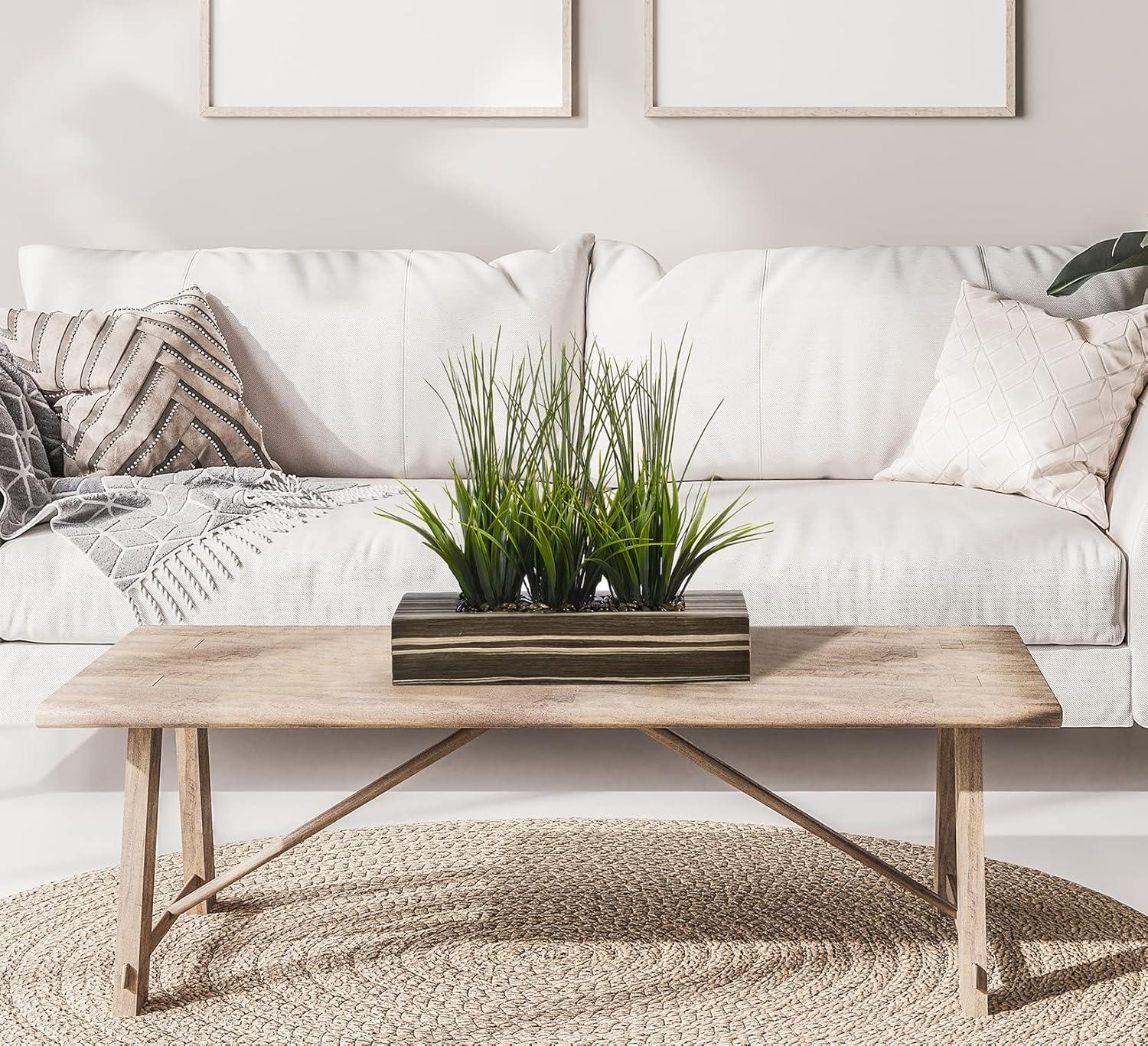 Contemporary Faux Grass in Sleek Gray Rectangular Planter