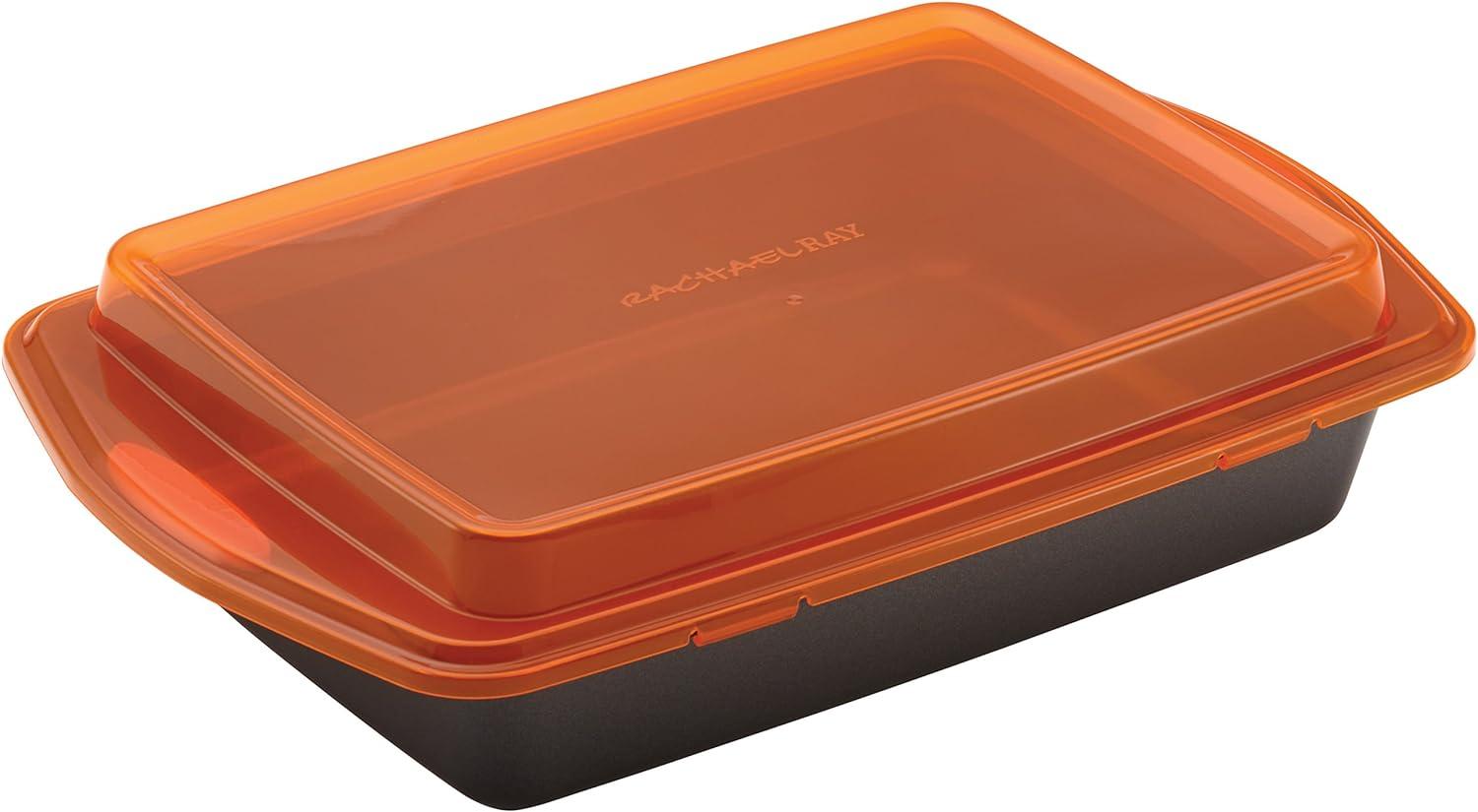 Orange Carbon Steel Nonstick Cake Pan with Lid, 9" x 13"