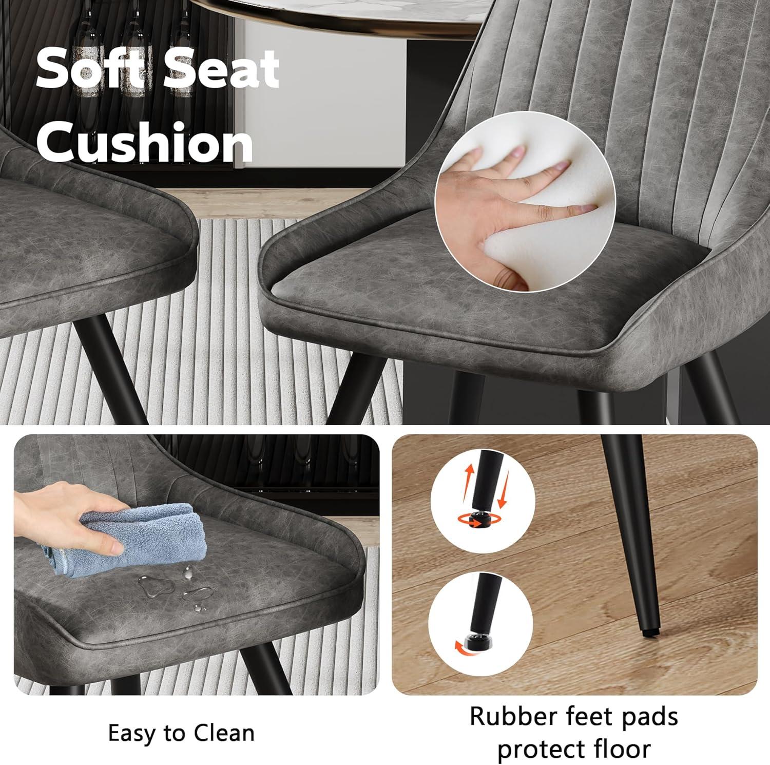 Alunaune Upholstered Dining Chairs Set of 2 Modern Faux Leather Armless Kitchen Chairs, Mid Century Leisure Accent Chair Living Room Desk Side Chair with Metal Legs-Grey