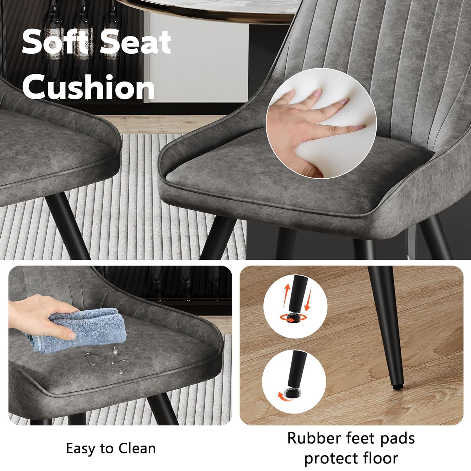 Alunaune Upholstered Dining Chairs Set of 2 Modern Faux Leather Armless Kitchen Chairs, Mid Century Leisure Accent Chair Living Room Desk Side Chair with Metal Legs-Grey