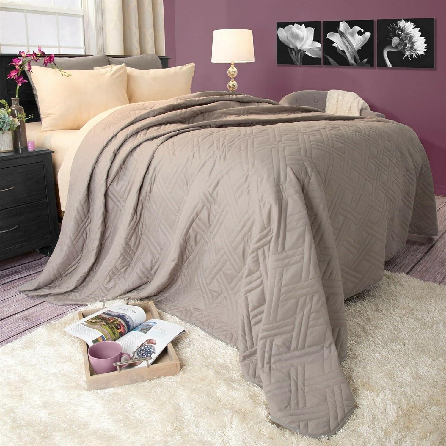 Silver Gray Twin Basket Weave Quilted Coverlet