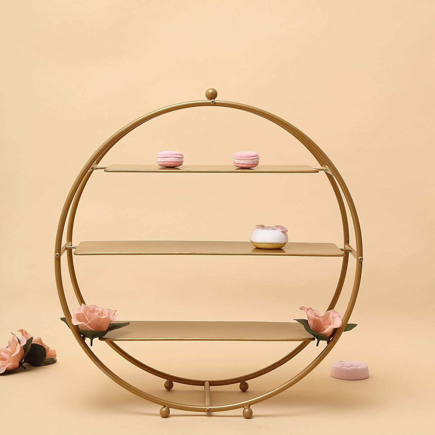 Balsa Circle 20.5" Round Metal 3 - Tier Wedding Pedestal Dessert Stand , Gold