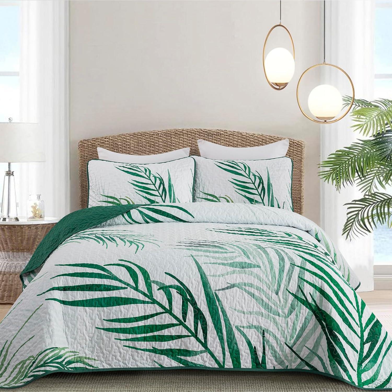 Ambesonne Ambesonne Palm Leaf Bedspread Set Forest Leaves Frame Hunter Green