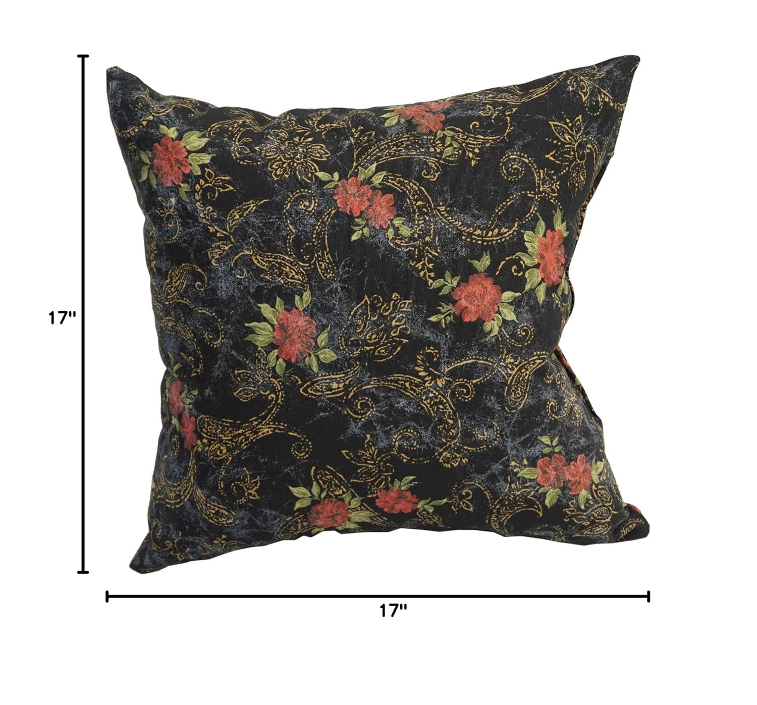 Midnight Rosebud Black and Red Polyester Blend Square Throw Pillow