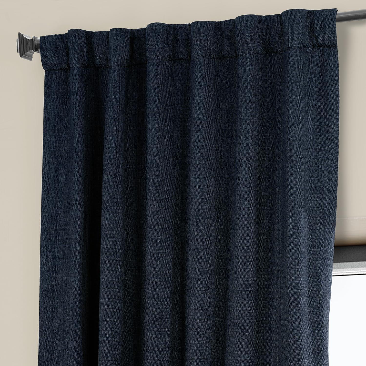 Nightfall Navy Blue Faux Linen Room Darkening Curtain - 50 in. W x 96 in. L (1 Panel)