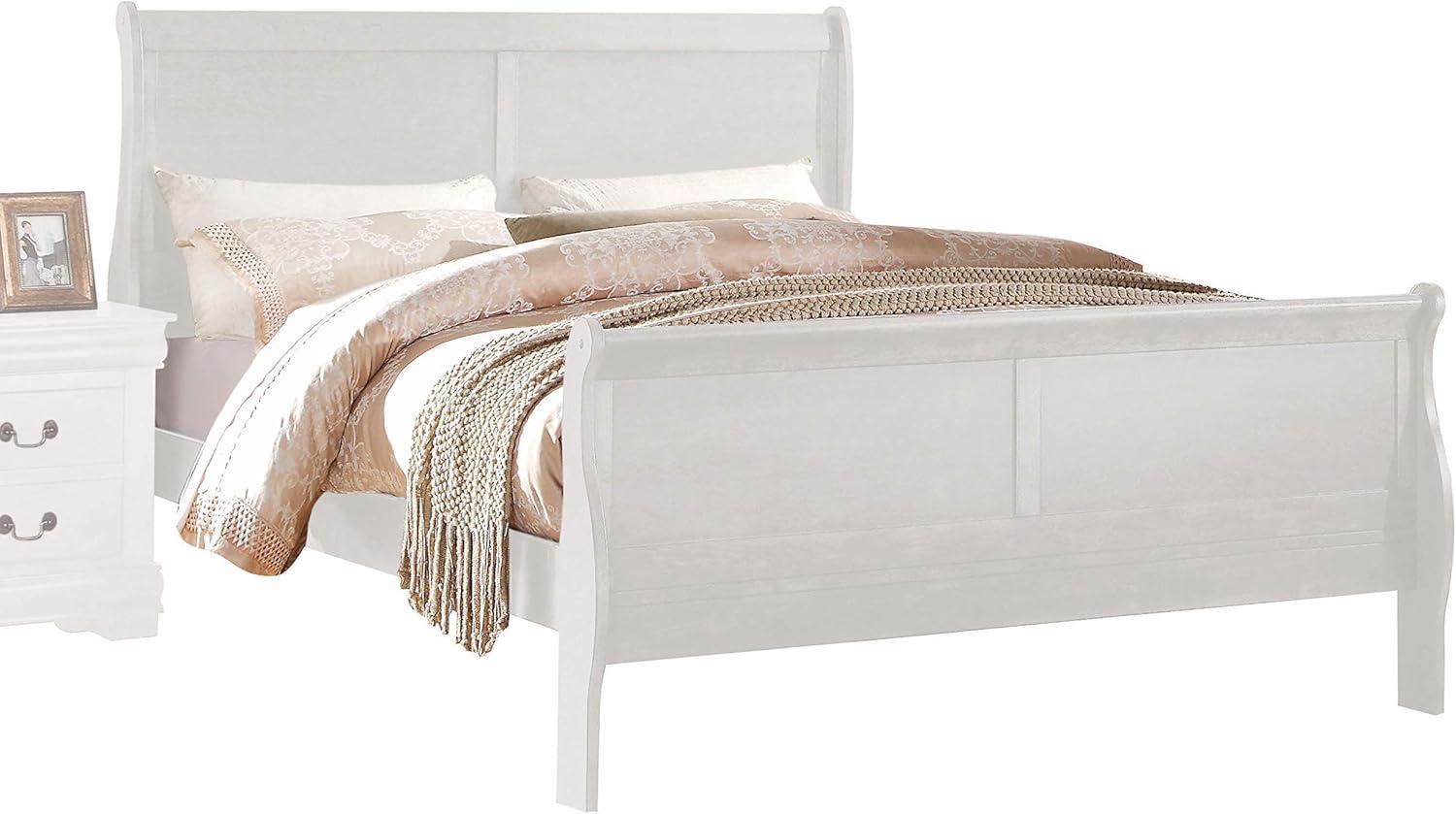 White Upholstered King Platform Bed with Wood Frame and Headboard