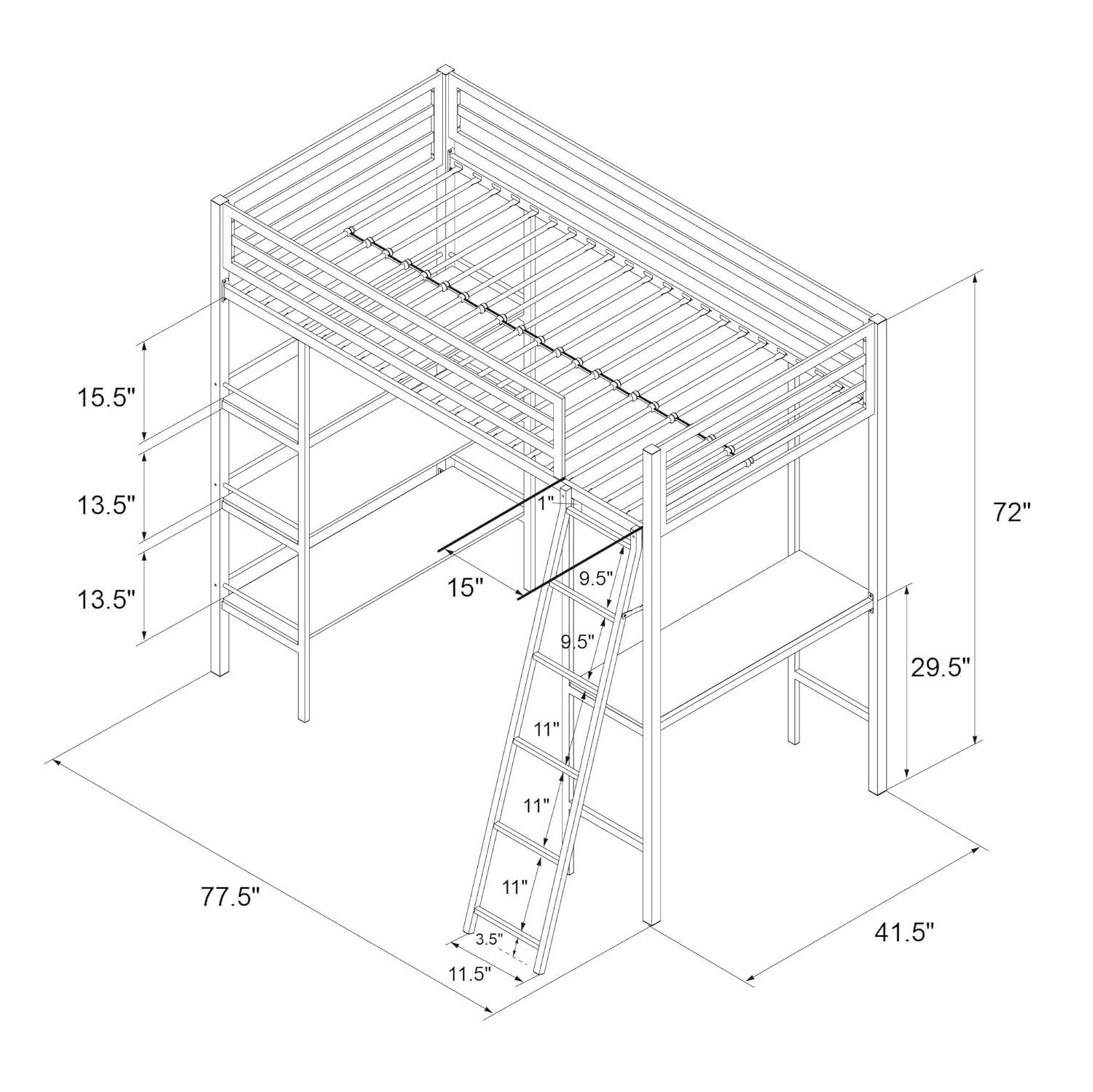 Max & Finn Nova Twin Metal Platform Loft Bed with Built-in-Desk