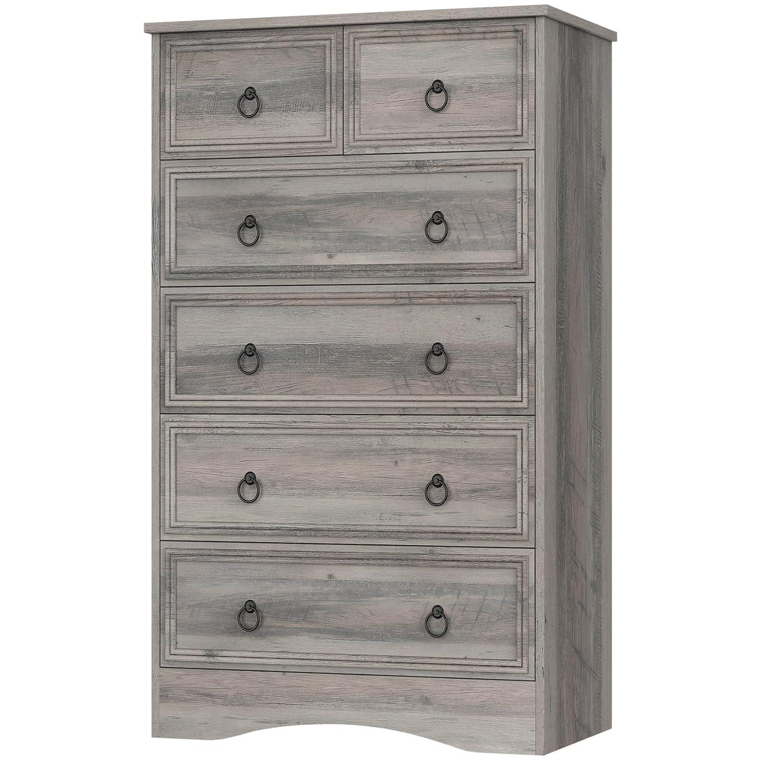 LGHM Modern 6 Drawer Dresser, Dressers for Bedroom, 44.33" Tall Chest of Drawers Closet Organizers & Storage Clothes - Easy Pull Handle, Textured Borders Living Room, Hallway, Gray