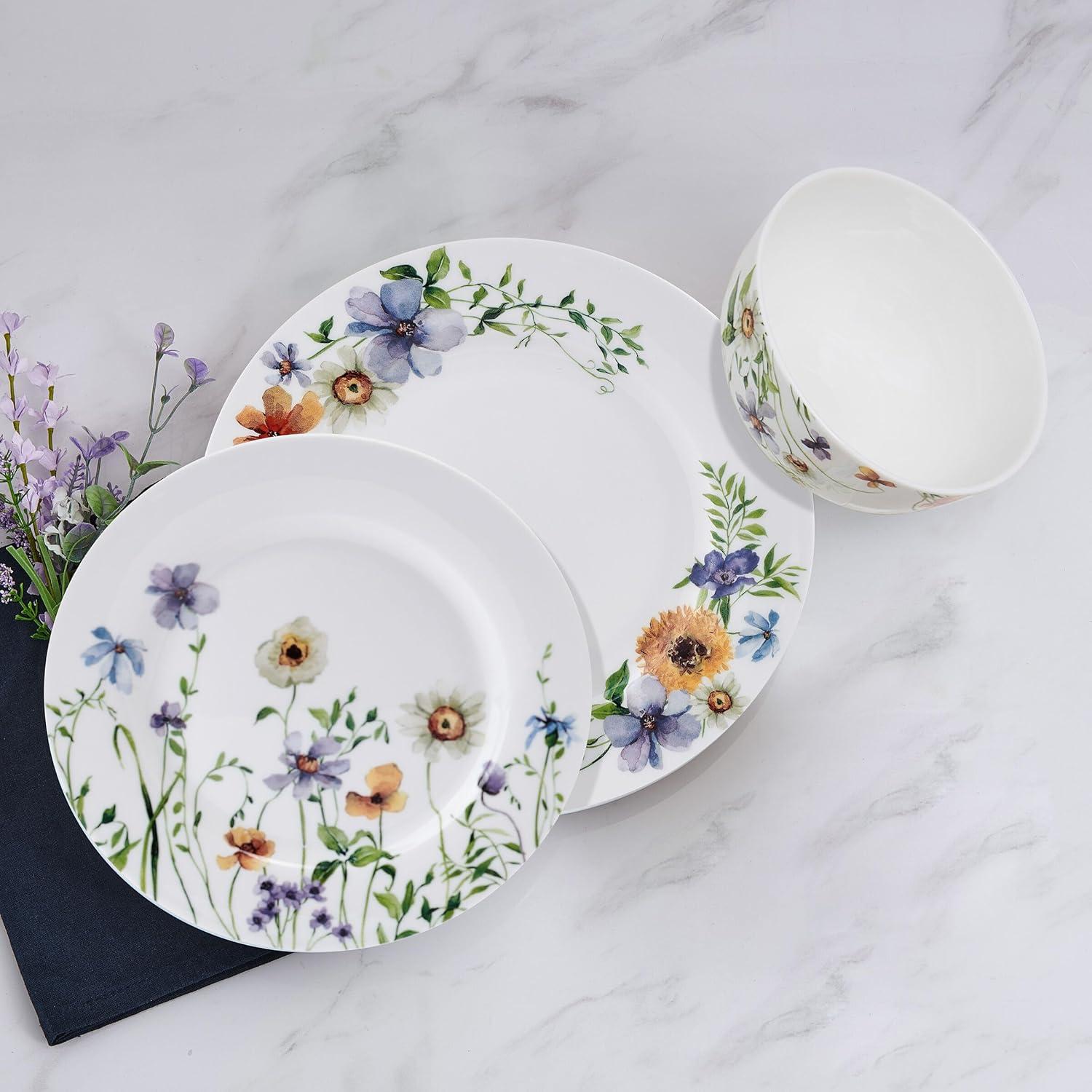 Audrina Floral White Porcelain 12-Piece Dinnerware Set, Service for 4