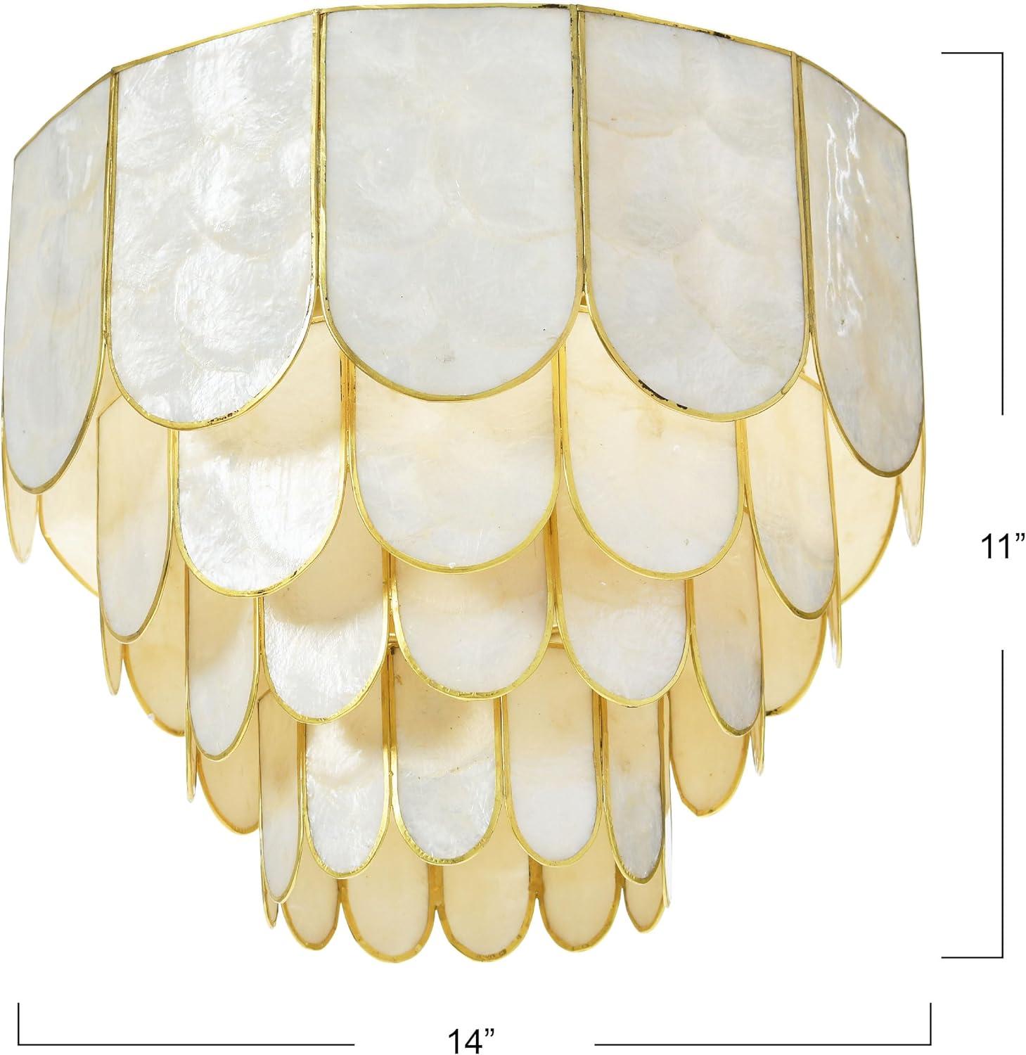 Storied Home 14" Round 4-Tier Capiz and Metal Flush Mount Ceiling Light Gold: Artisan Crafted, ETL Listed, Iron Body
