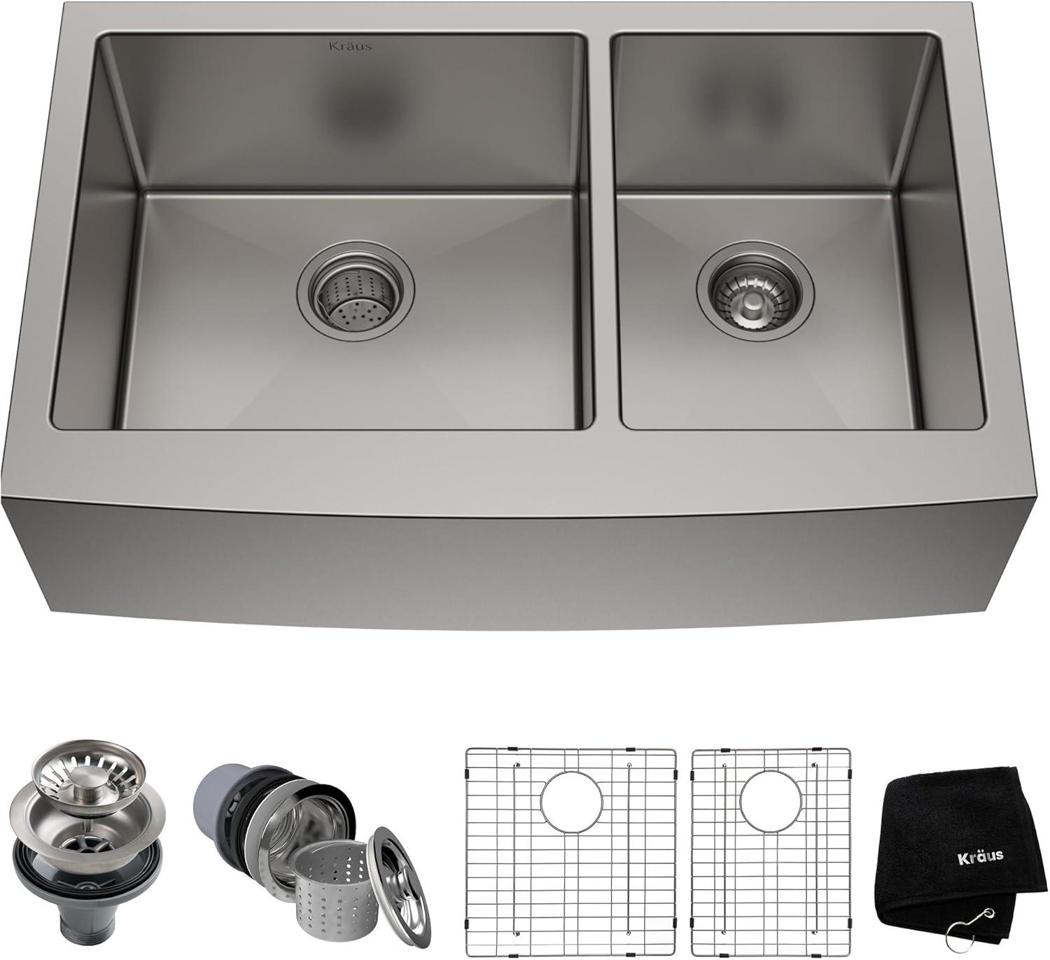 KRAUS Standart Pro Apron Front Farmhouse 16 Gauge Single Bowl Stainless Steel Kitchen Sink