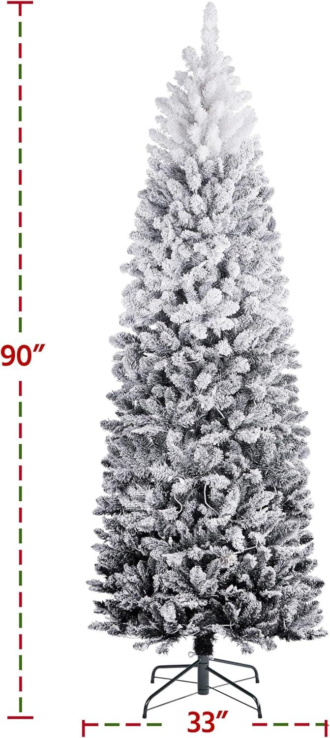 7.5ft Pre-lit Snow-Flocked Kingswood Fir Pencil Artificial Christmas Tree