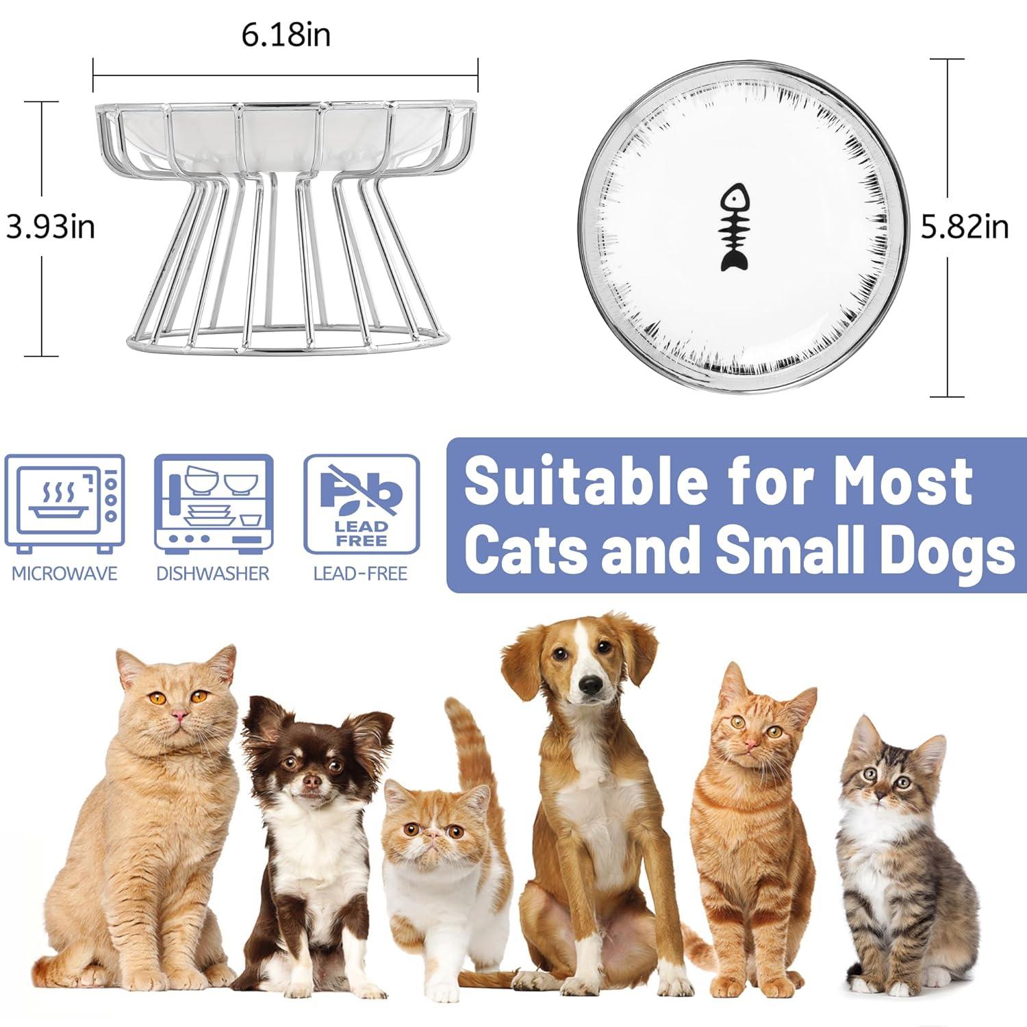 Cat Bowls, Elevated Cat Bowl, Raised Ceramic Dish with Metal Stand, Pet Water or Food Feeding Station for Indoor Cats, Kitten, Puppies and Small Dogs, Dishwasher Safe