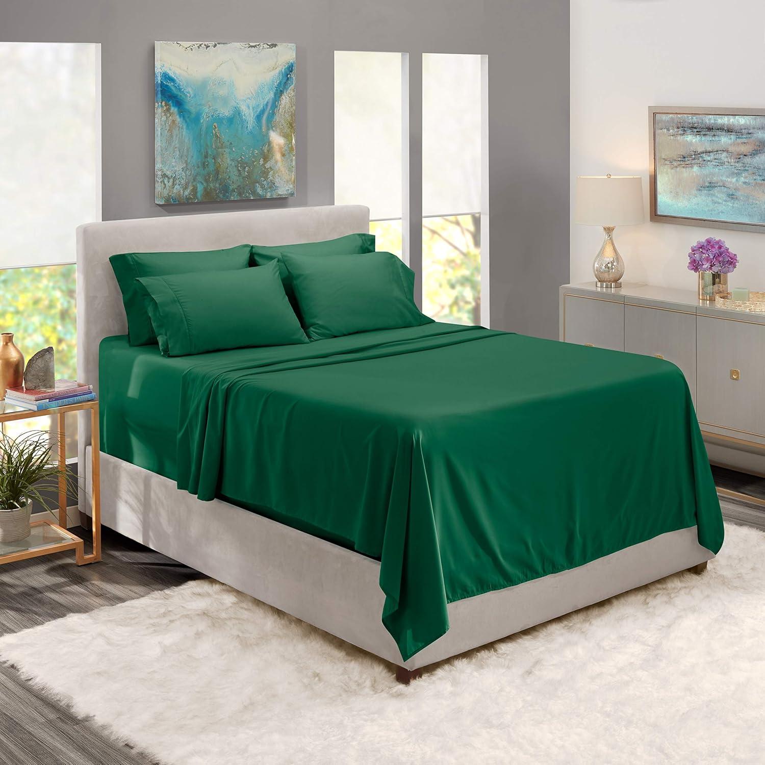 Hunter Green Microfiber King Deep Pocket Sheet Set