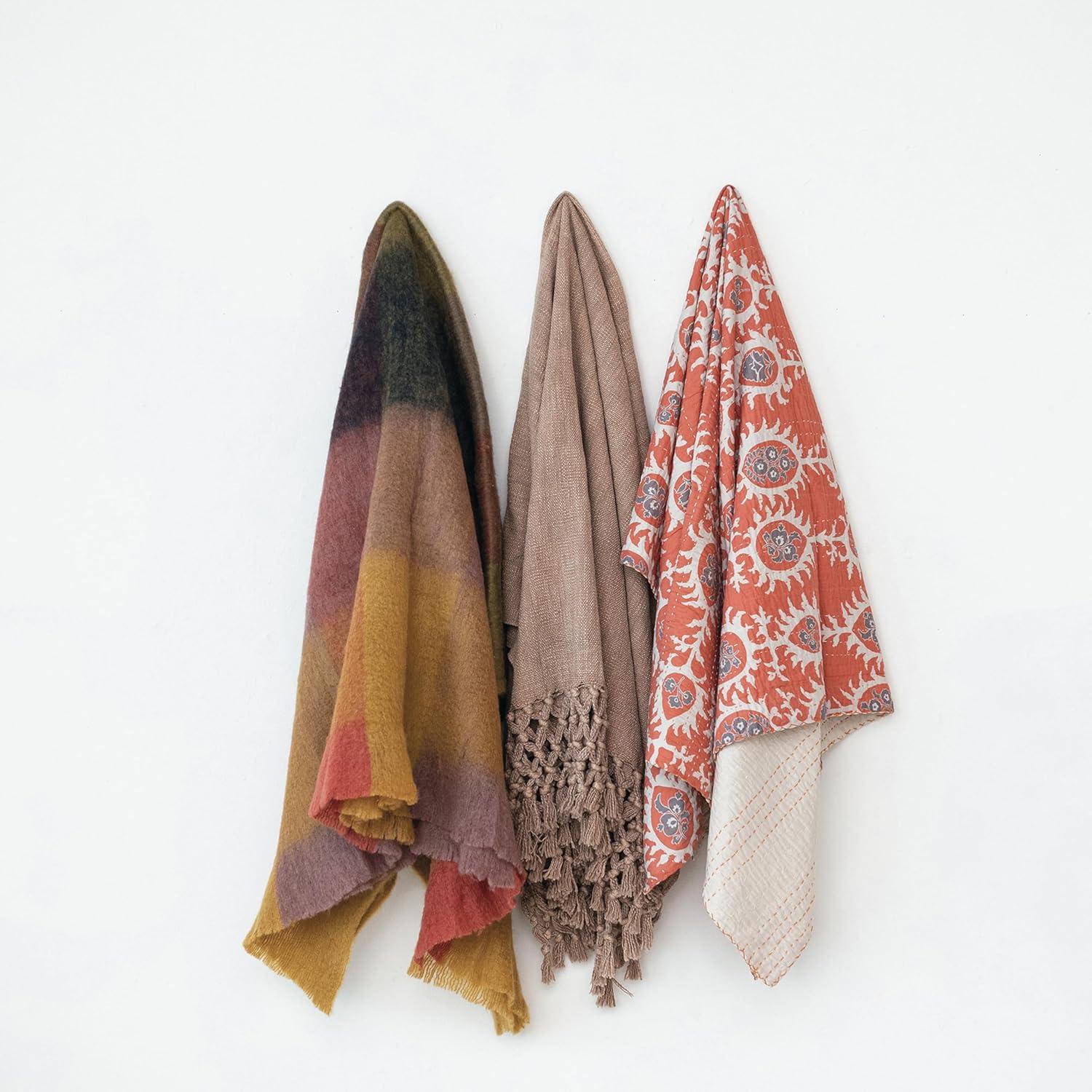 Creative Co-Op Patterned Wool Ruffled Throw Blanket