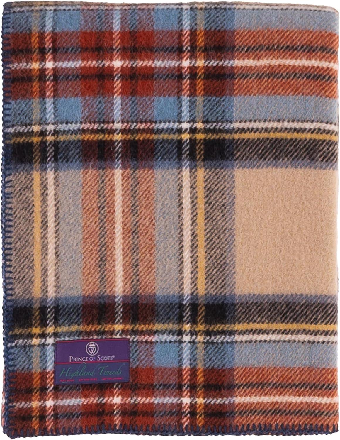 Extra-Large Antique Dress Stewart Wool Tartan Throw Blanket